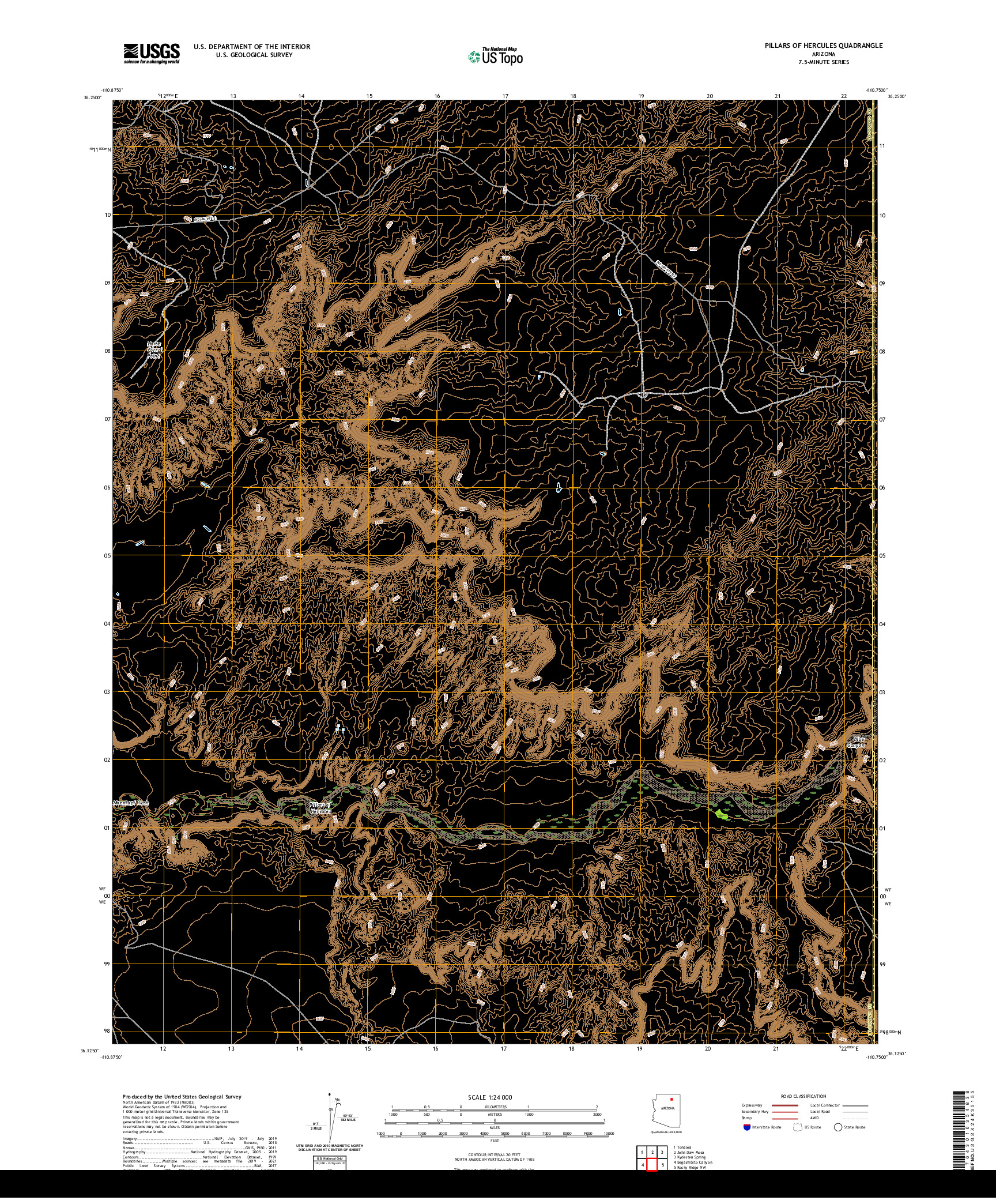 US TOPO 7.5-MINUTE MAP FOR PILLARS OF HERCULES, AZ