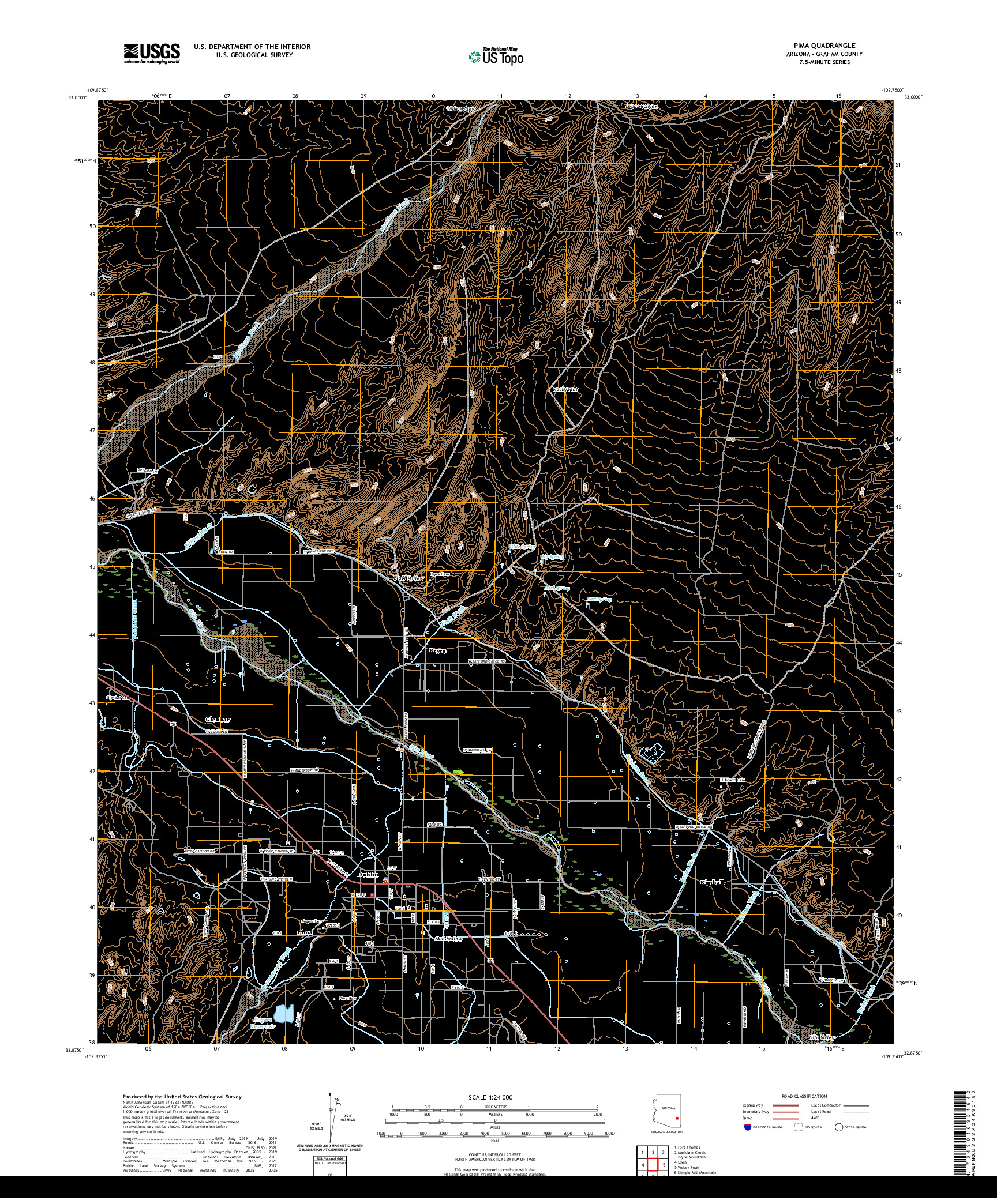 US TOPO 7.5-MINUTE MAP FOR PIMA, AZ