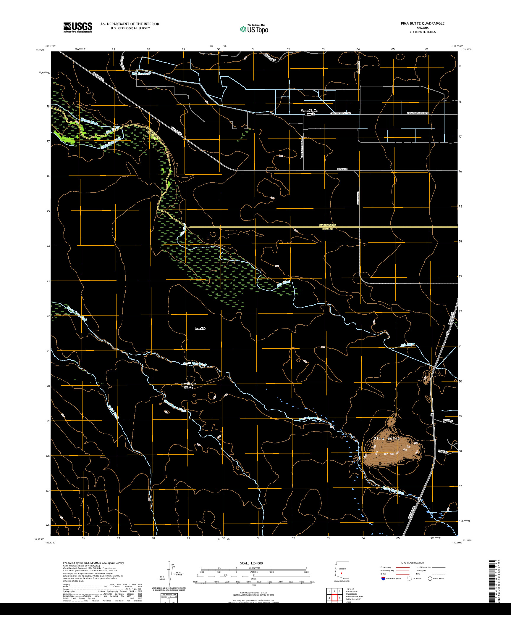 US TOPO 7.5-MINUTE MAP FOR PIMA BUTTE, AZ