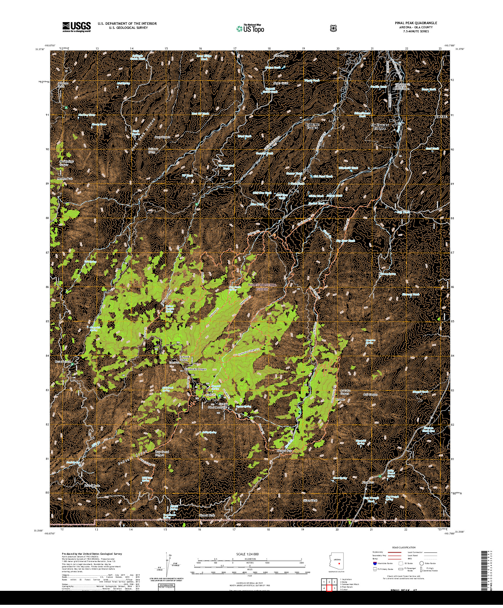 US TOPO 7.5-MINUTE MAP FOR PINAL PEAK, AZ