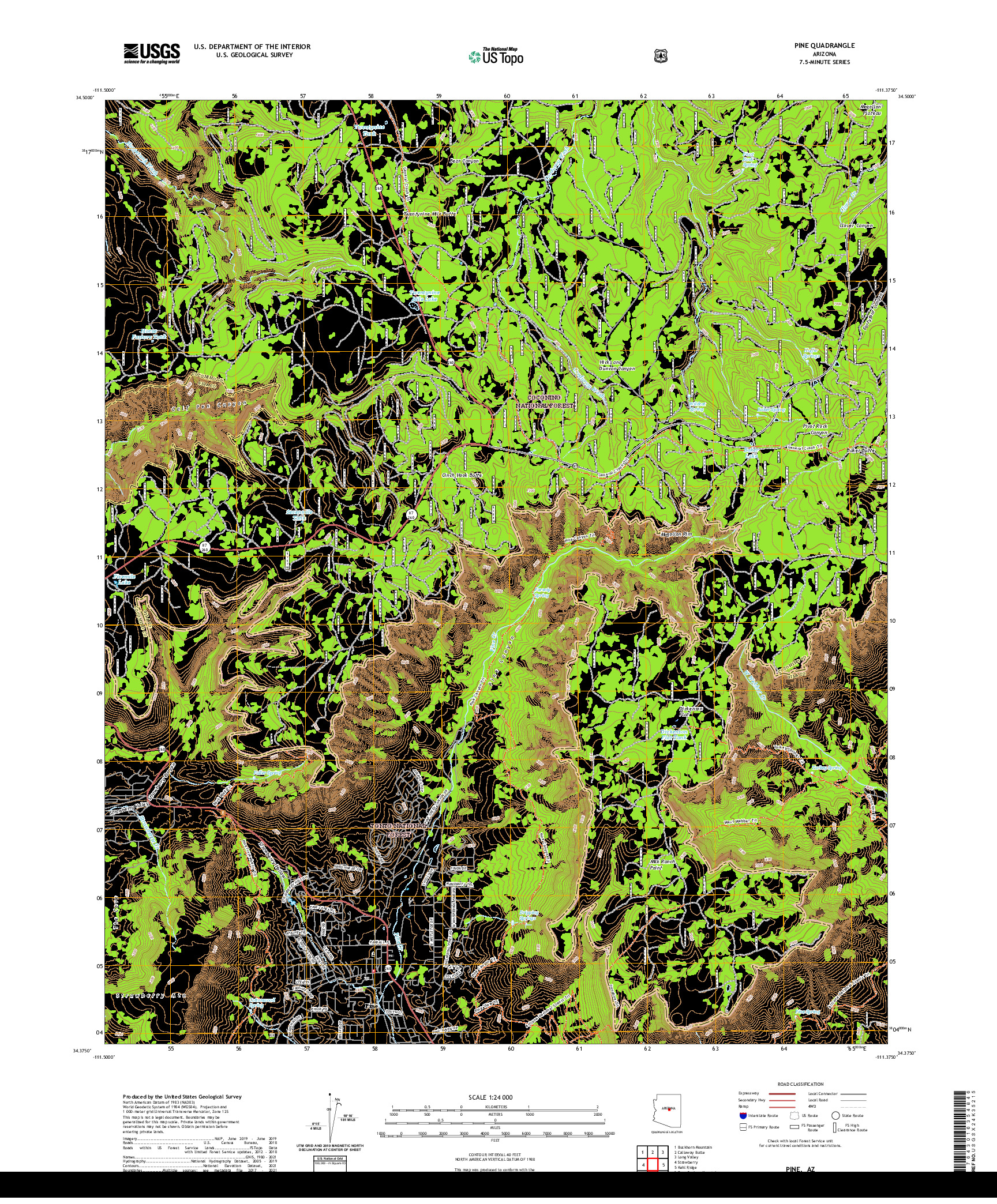 US TOPO 7.5-MINUTE MAP FOR PINE, AZ