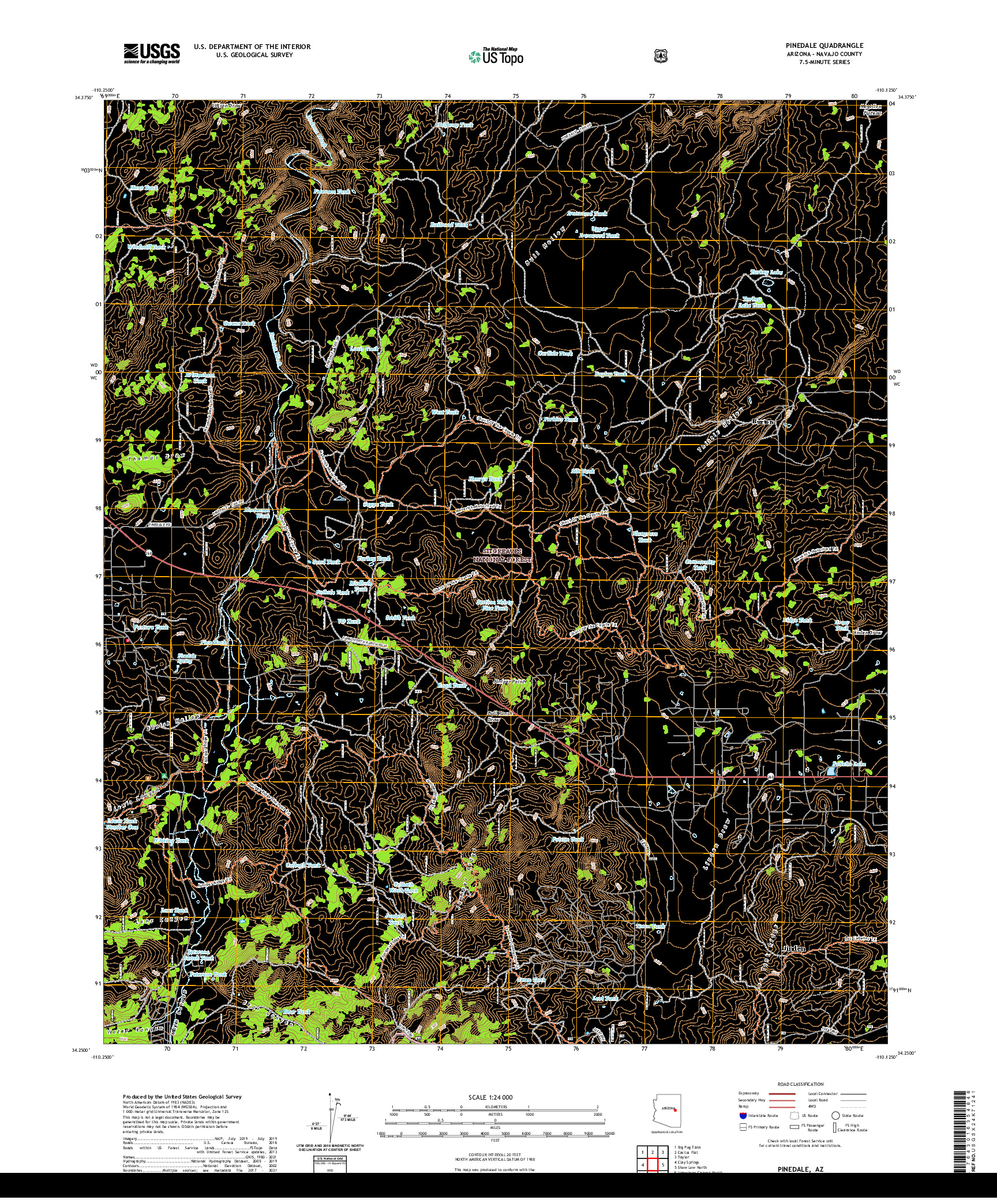 US TOPO 7.5-MINUTE MAP FOR PINEDALE, AZ