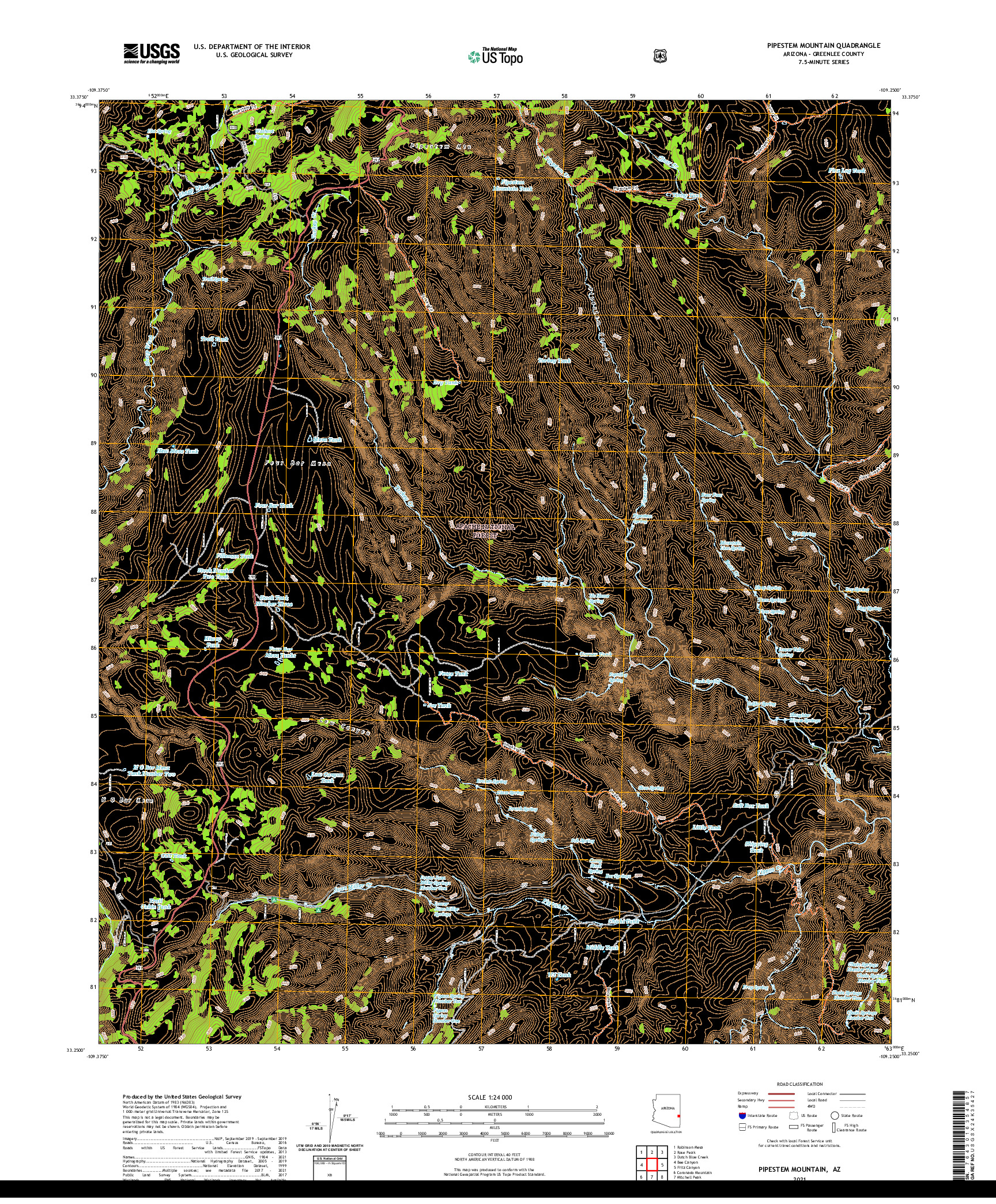 US TOPO 7.5-MINUTE MAP FOR PIPESTEM MOUNTAIN, AZ