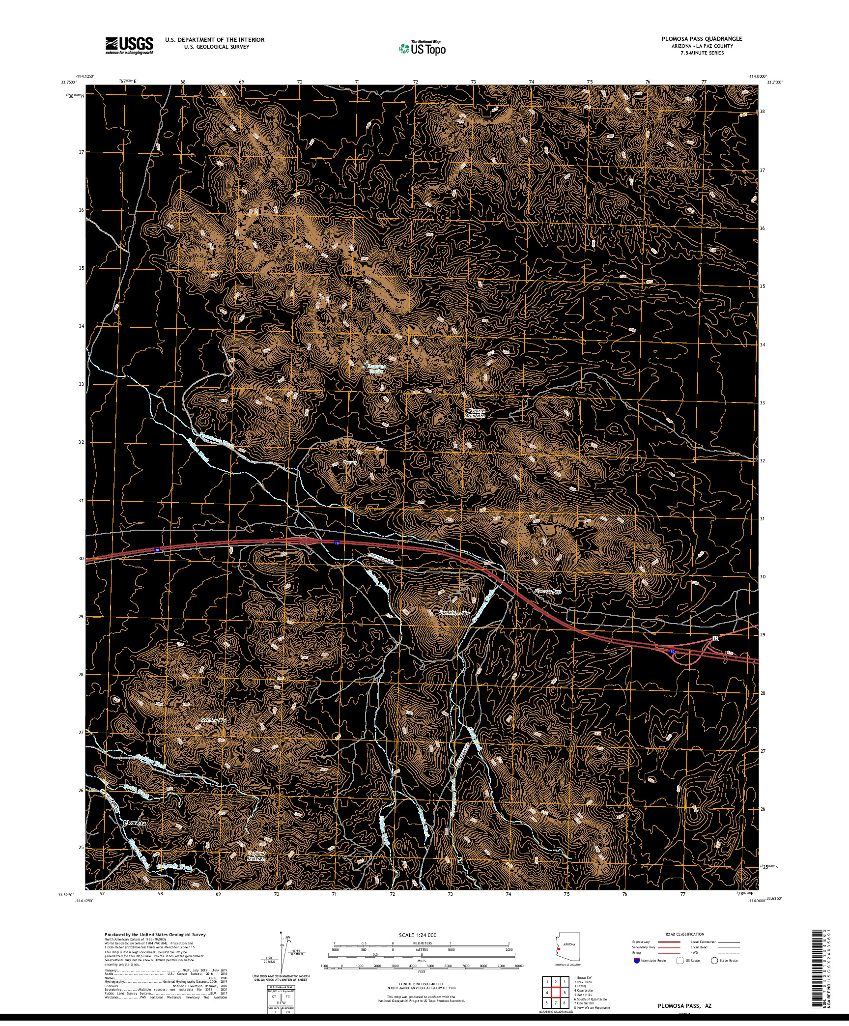 US TOPO 7.5-MINUTE MAP FOR PLOMOSA PASS, AZ