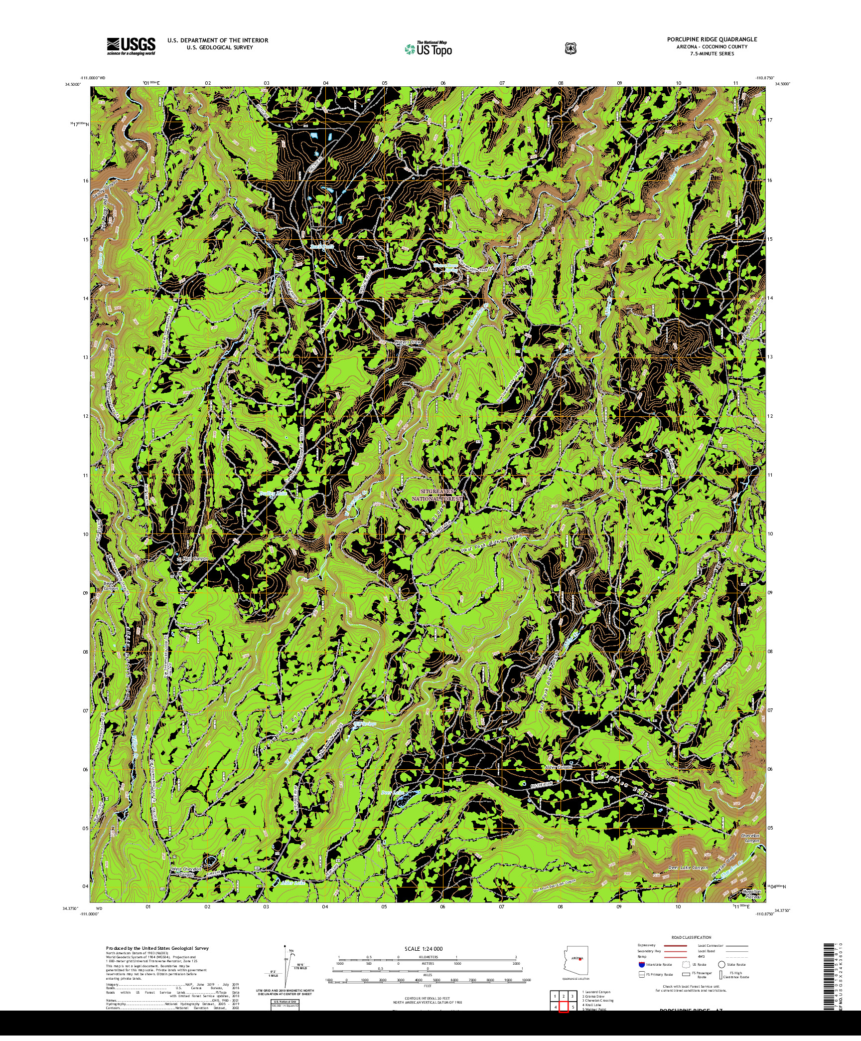 US TOPO 7.5-MINUTE MAP FOR PORCUPINE RIDGE, AZ