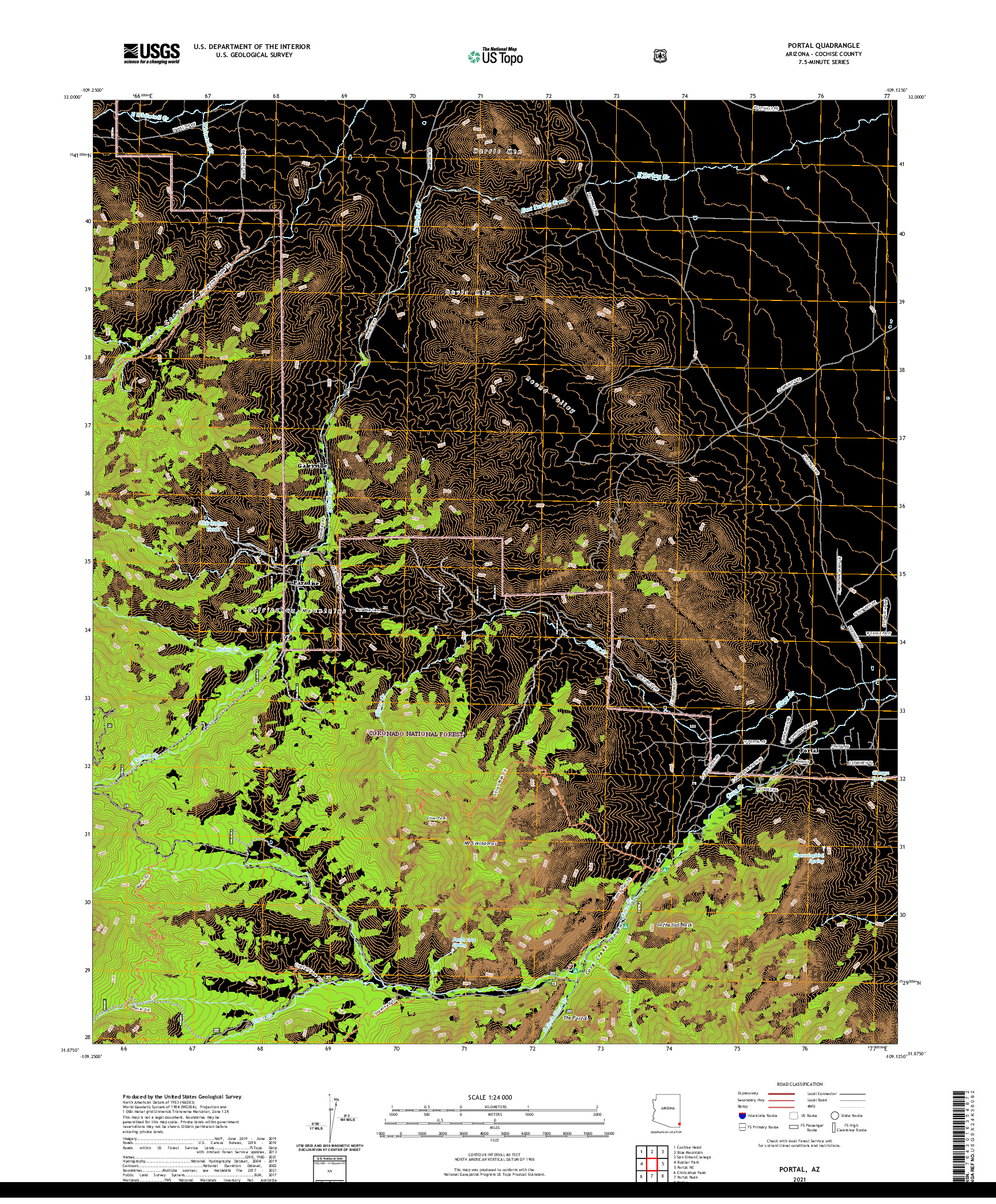 USGS US TOPO 7.5-MINUTE MAP FOR PORTAL, AZ 2021