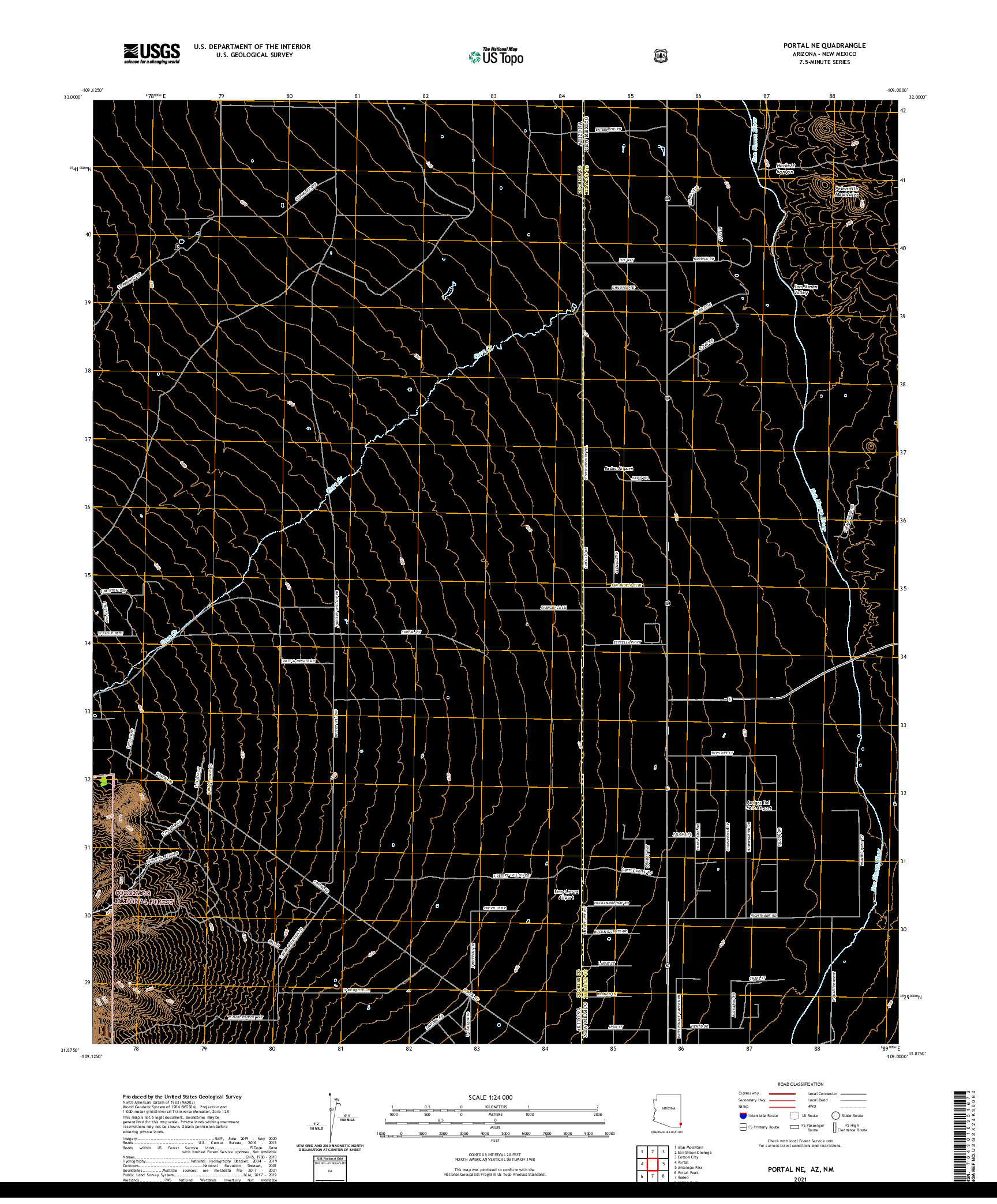 USGS US TOPO 7.5-MINUTE MAP FOR PORTAL NE, AZ,NM 2021