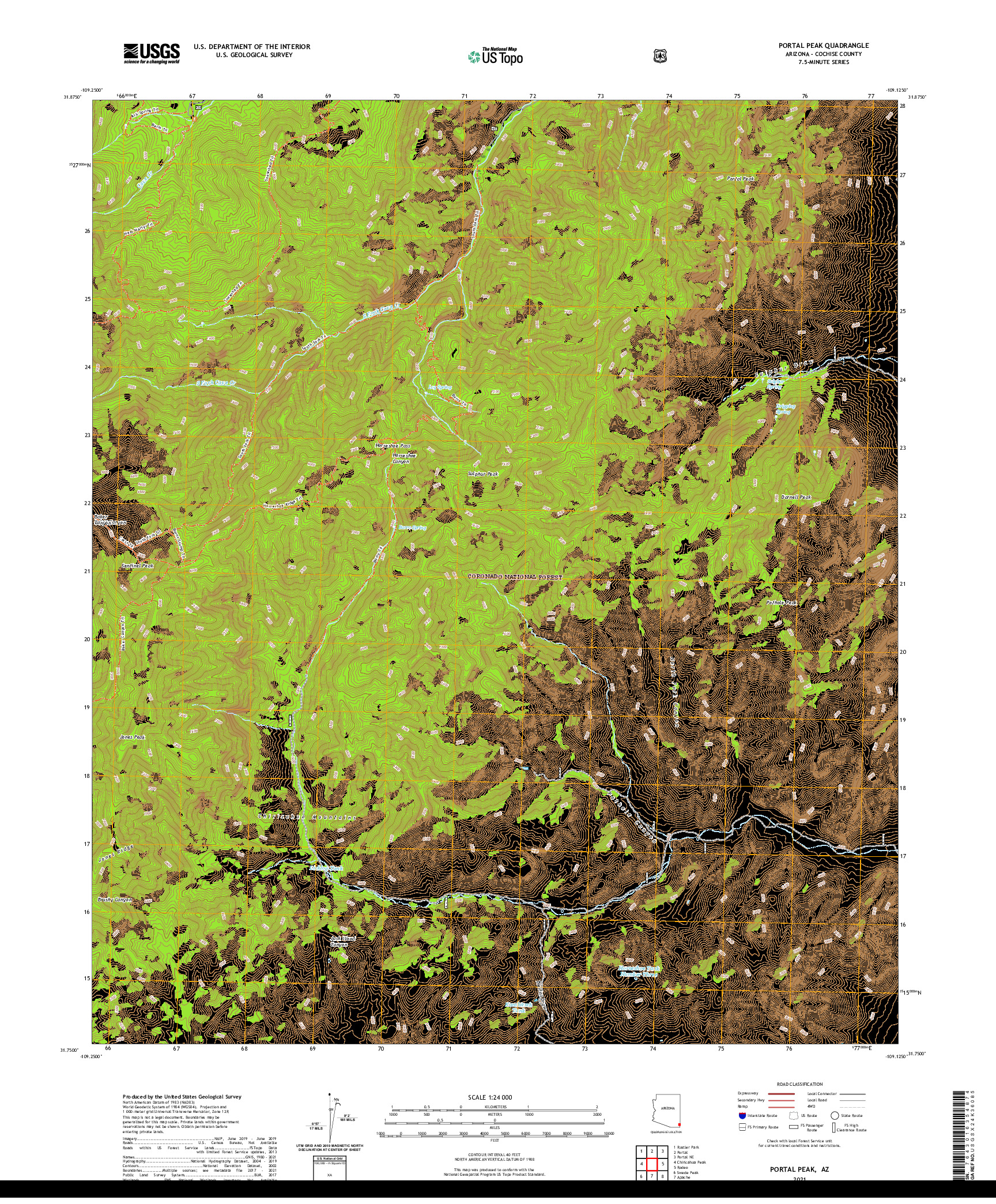 USGS US TOPO 7.5-MINUTE MAP FOR PORTAL PEAK, AZ 2021