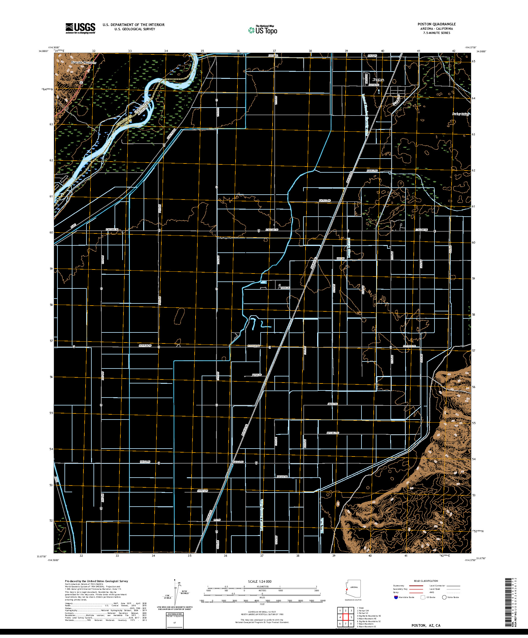 USGS US TOPO 7.5-MINUTE MAP FOR POSTON, AZ,CA 2021