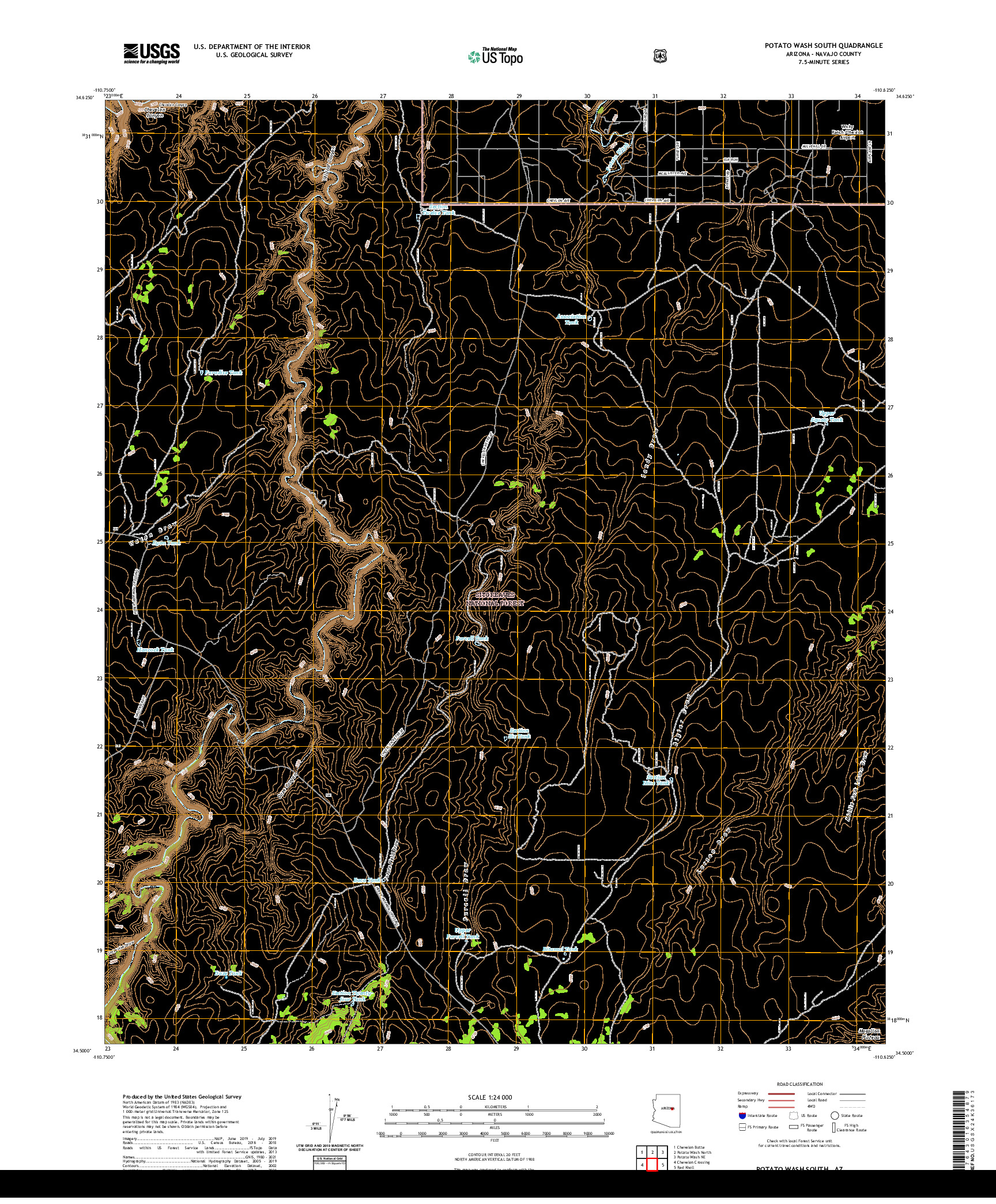 US TOPO 7.5-MINUTE MAP FOR POTATO WASH SOUTH, AZ