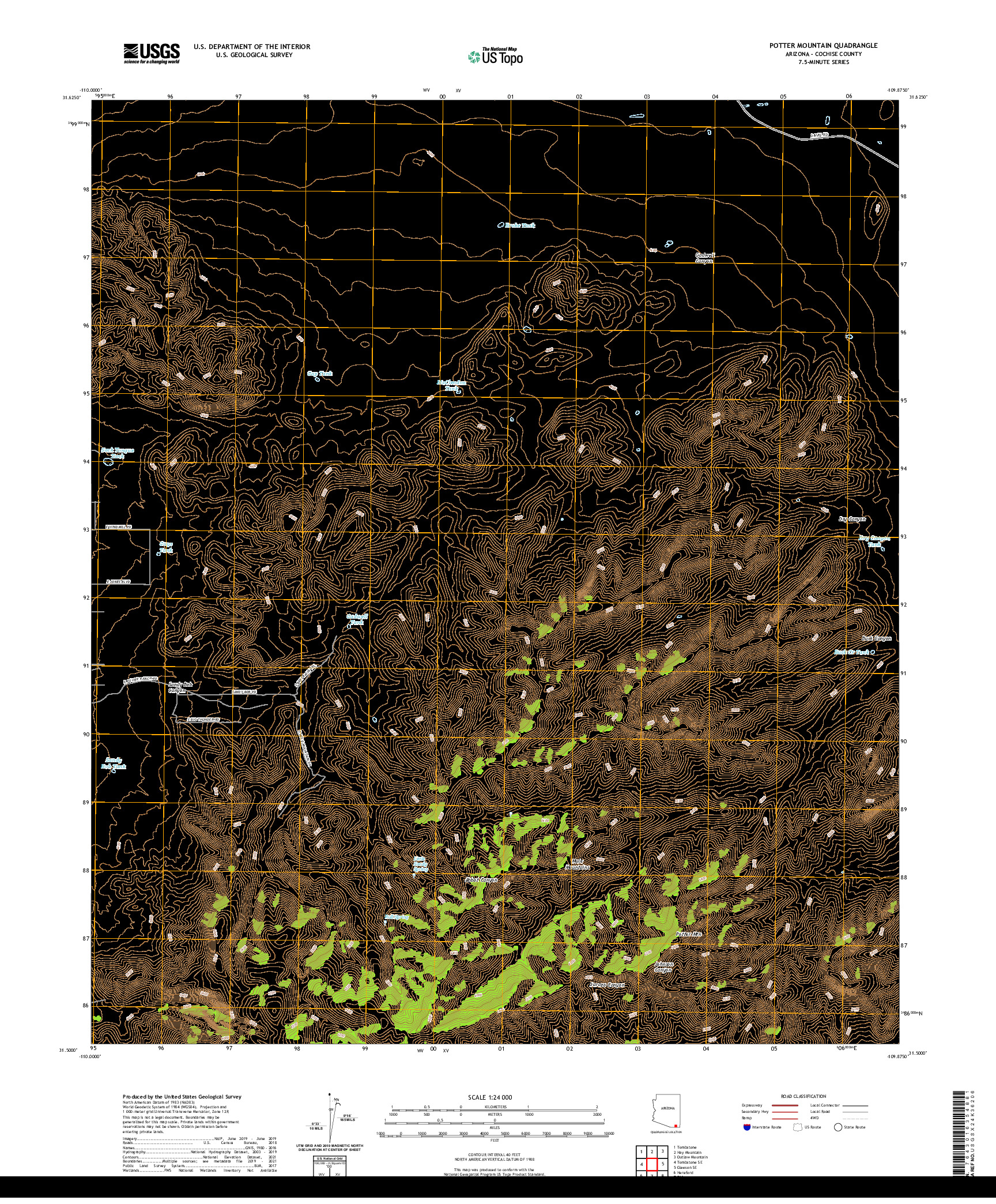 USGS US TOPO 7.5-MINUTE MAP FOR POTTER MOUNTAIN, AZ 2021