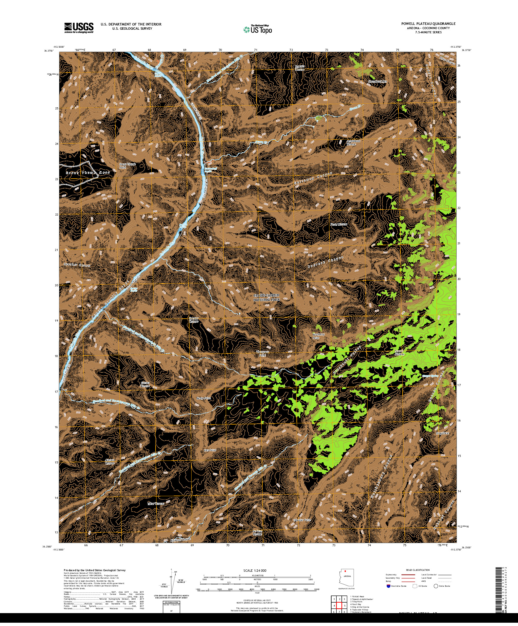 US TOPO 7.5-MINUTE MAP FOR POWELL PLATEAU, AZ