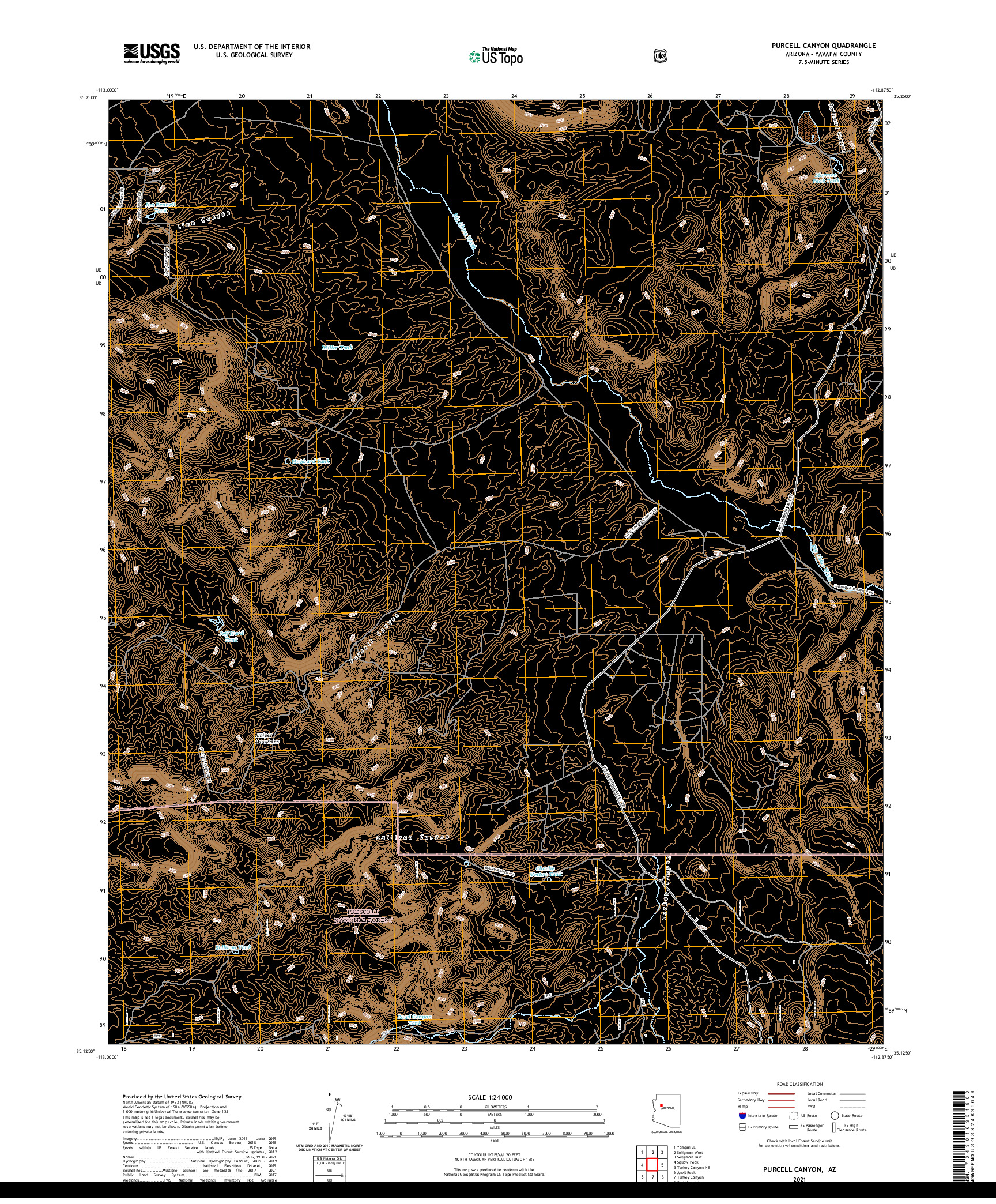 US TOPO 7.5-MINUTE MAP FOR PURCELL CANYON, AZ