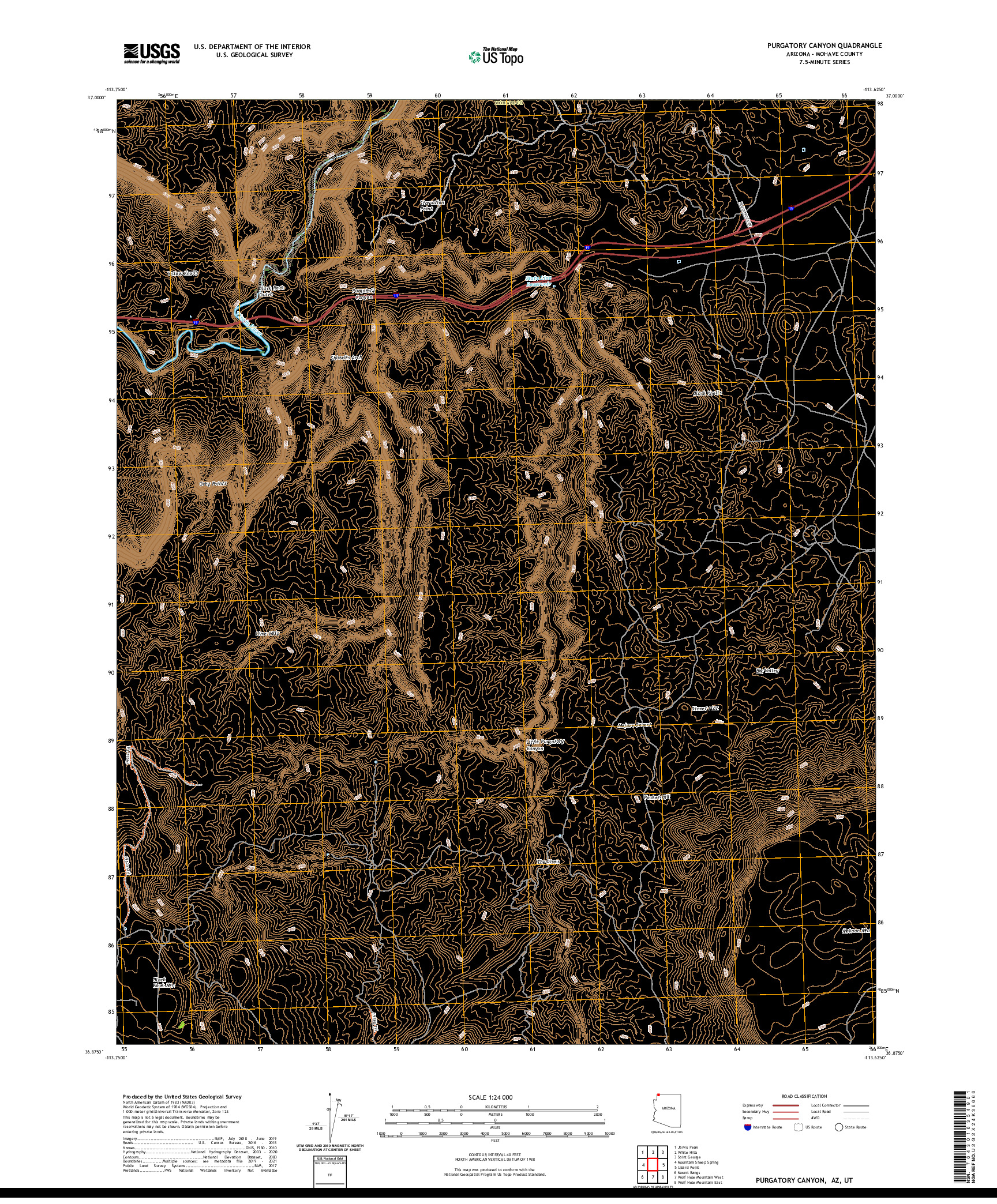 US TOPO 7.5-MINUTE MAP FOR PURGATORY CANYON, AZ,UT