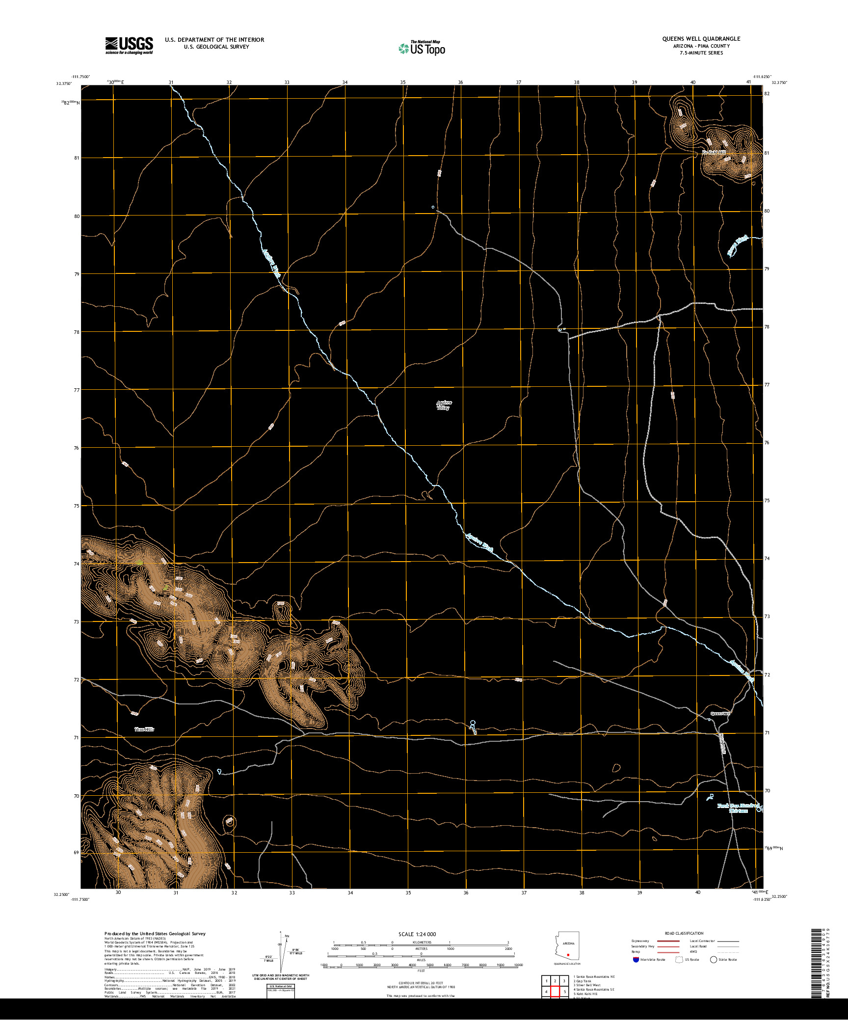 US TOPO 7.5-MINUTE MAP FOR QUEENS WELL, AZ