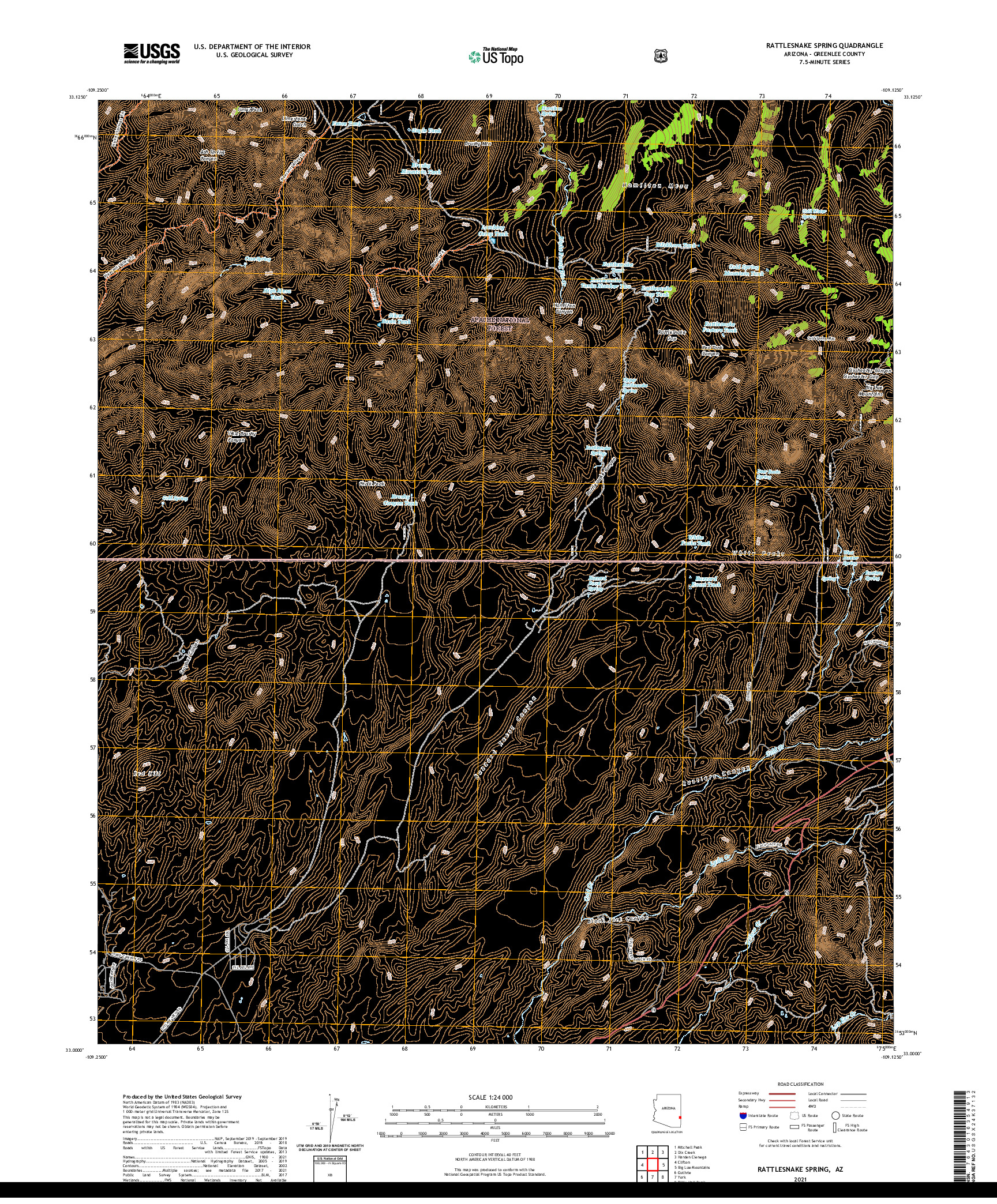 US TOPO 7.5-MINUTE MAP FOR RATTLESNAKE SPRING, AZ