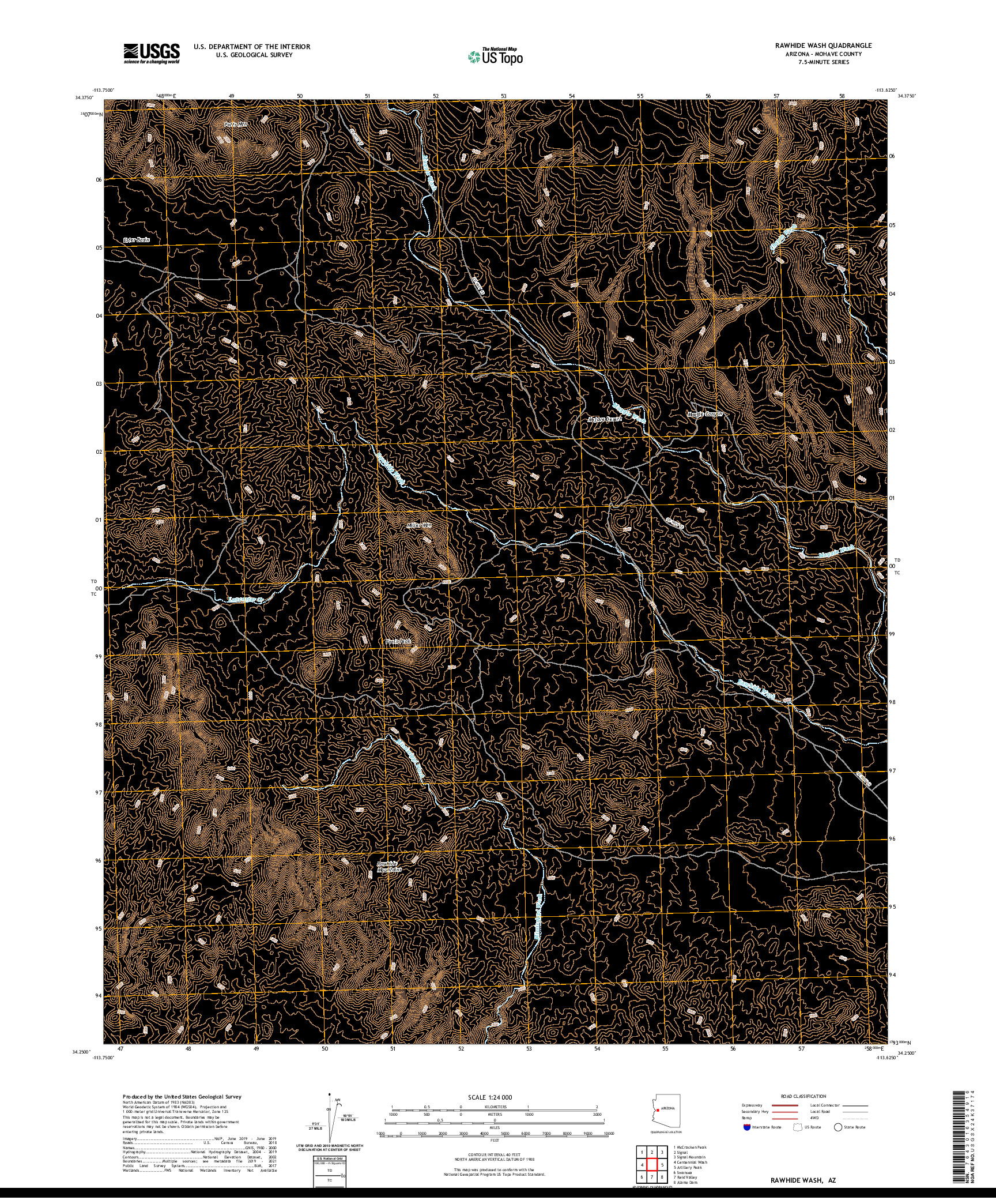 US TOPO 7.5-MINUTE MAP FOR RAWHIDE WASH, AZ