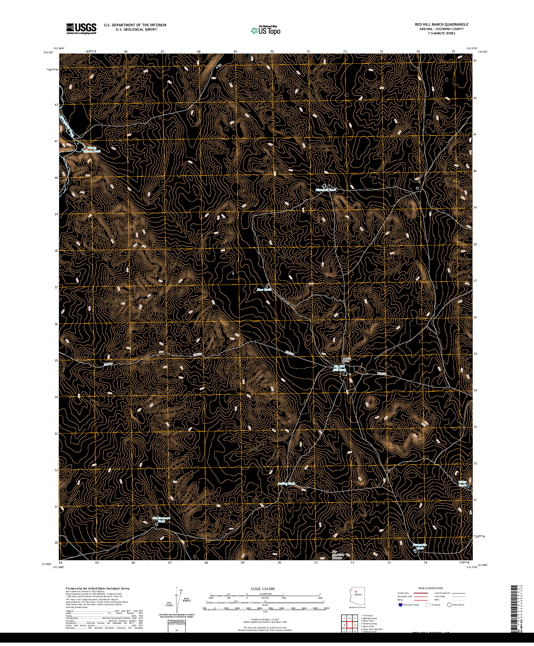 US TOPO 7.5-MINUTE MAP FOR RED HILL RANCH, AZ