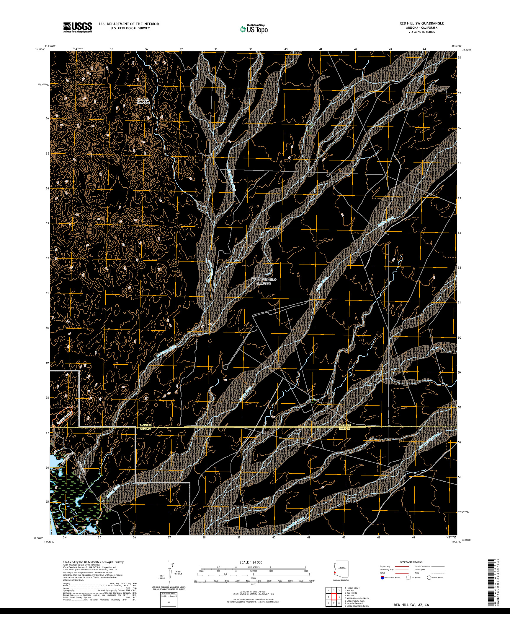 USGS US TOPO 7.5-MINUTE MAP FOR RED HILL SW, AZ,CA 2021