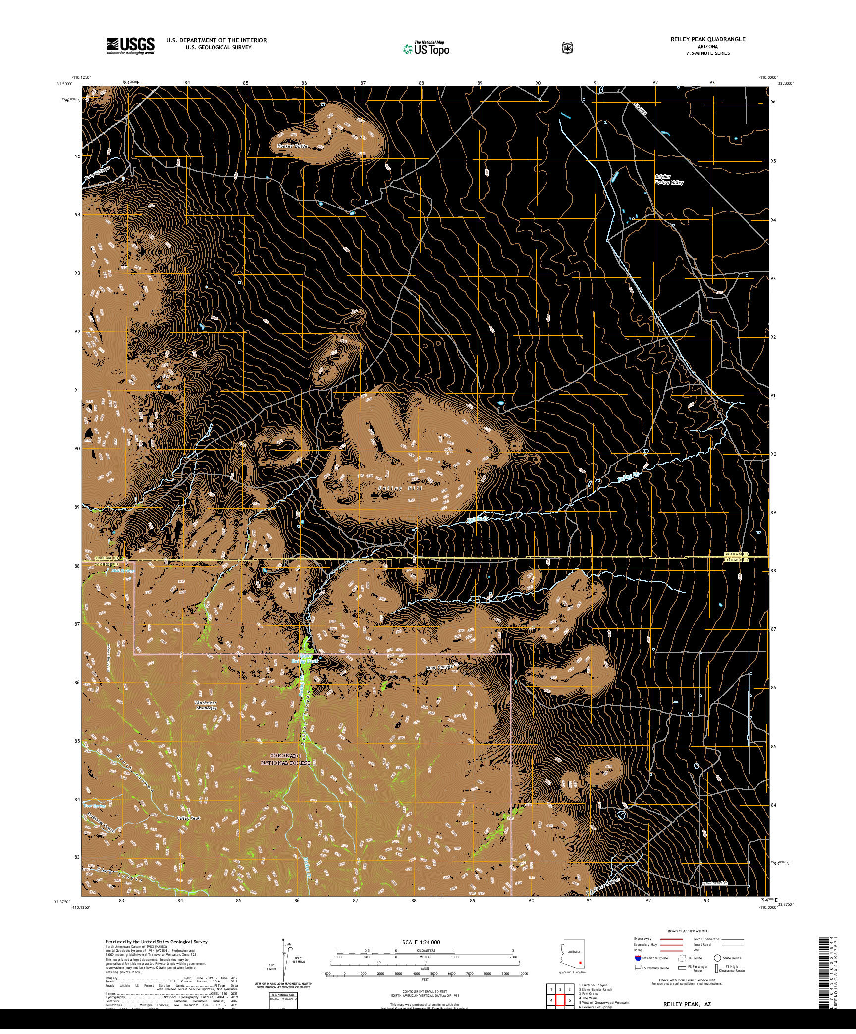 US TOPO 7.5-MINUTE MAP FOR REILEY PEAK, AZ