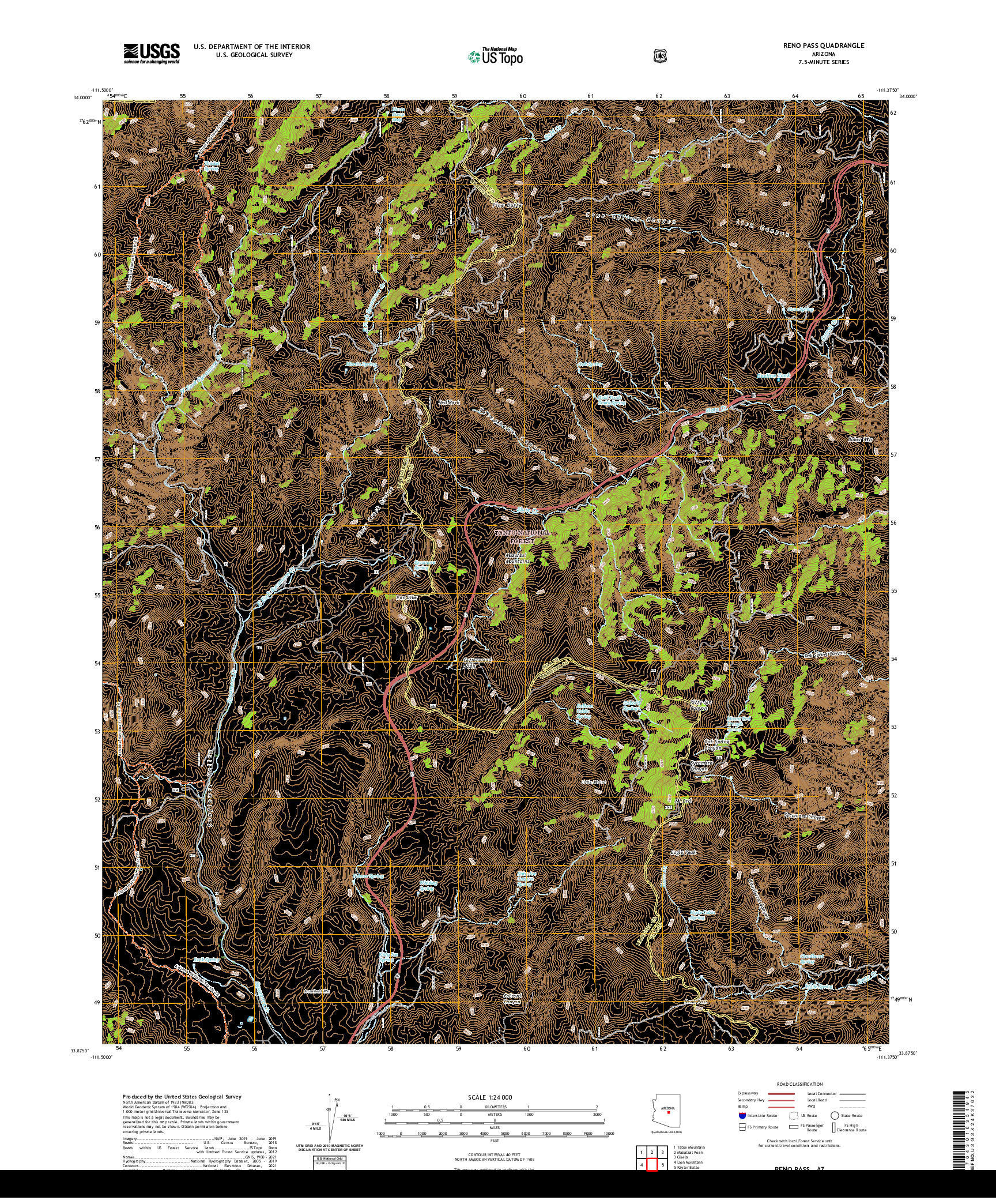 US TOPO 7.5-MINUTE MAP FOR RENO PASS, AZ