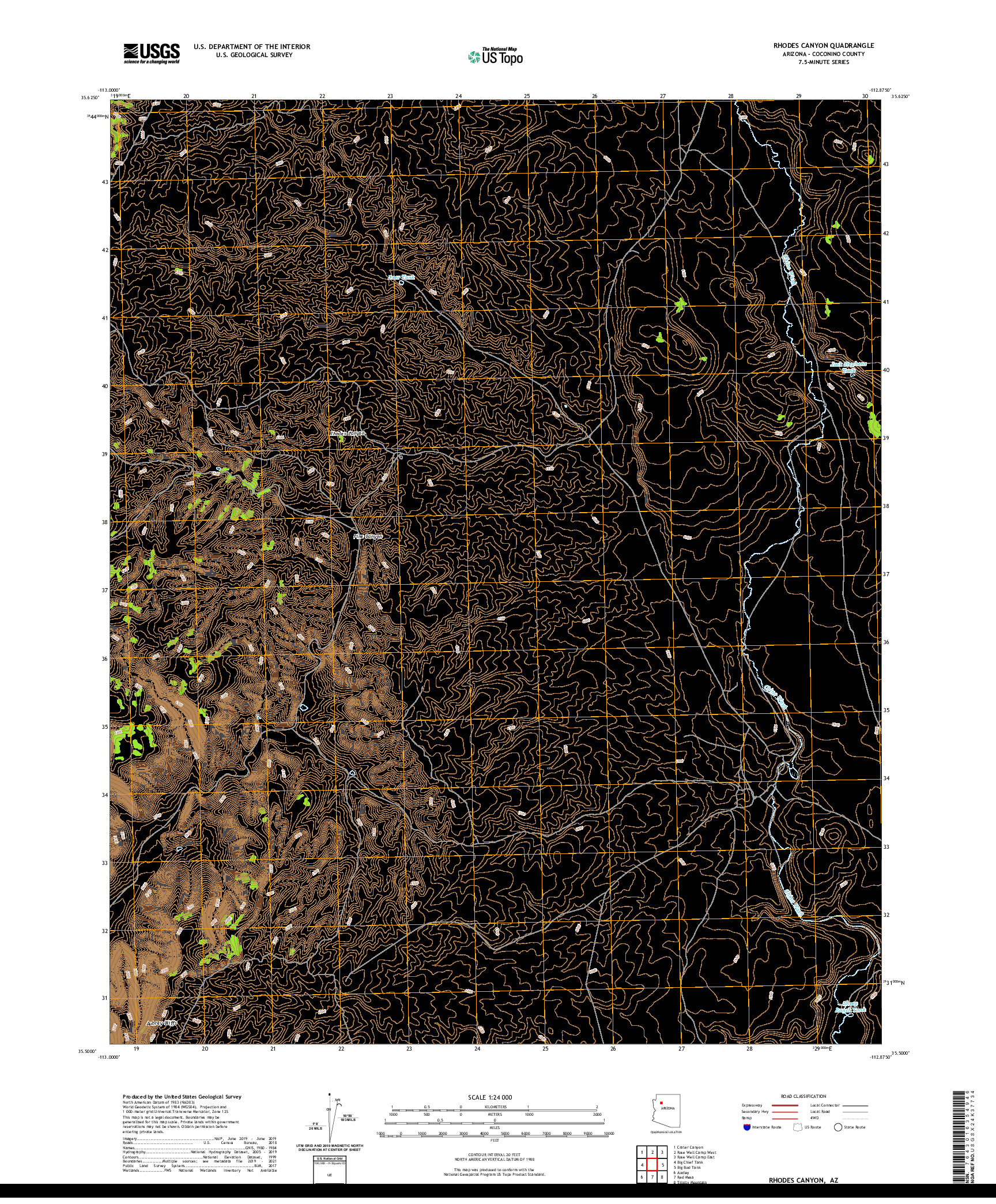 US TOPO 7.5-MINUTE MAP FOR RHODES CANYON, AZ