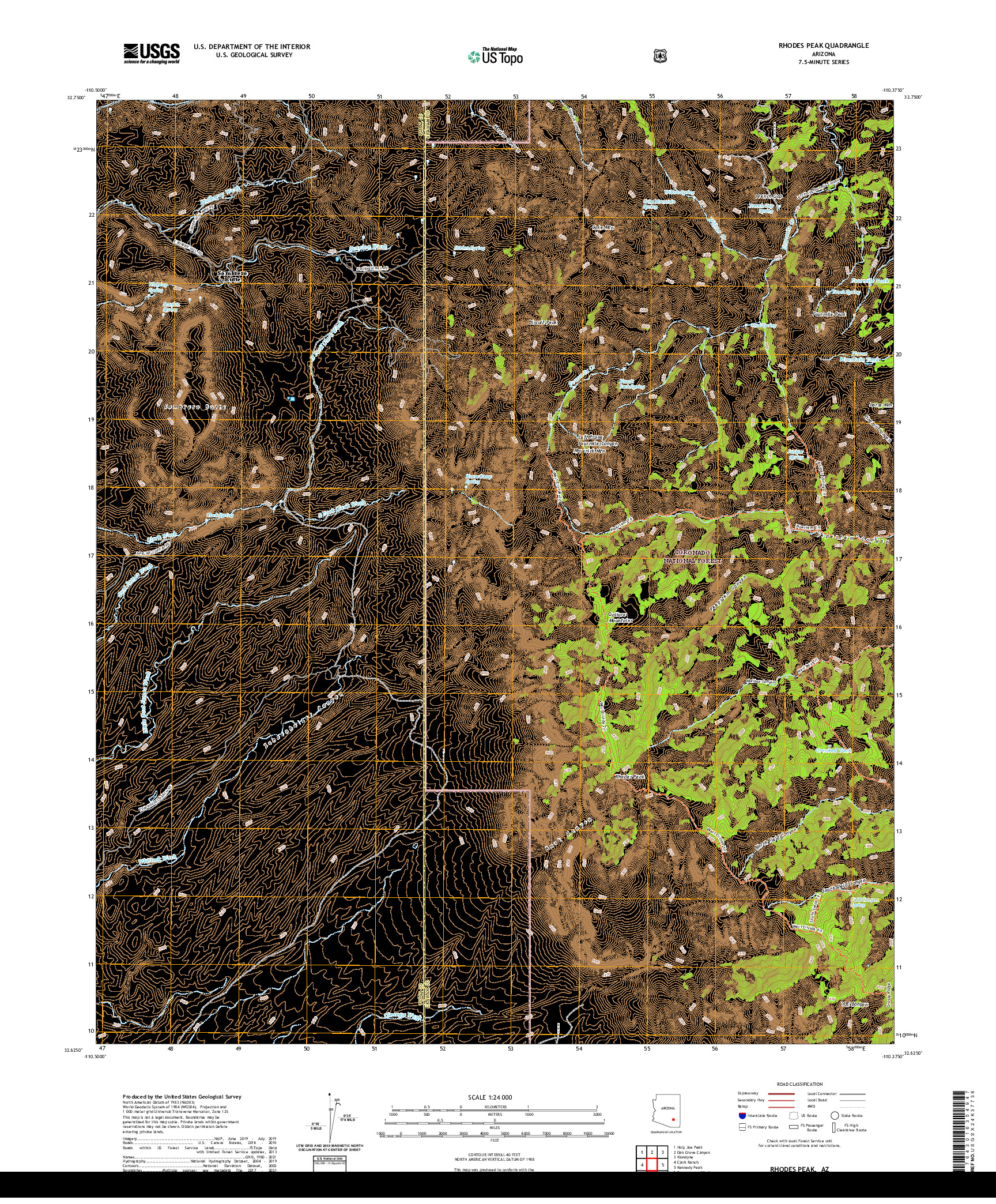 US TOPO 7.5-MINUTE MAP FOR RHODES PEAK, AZ