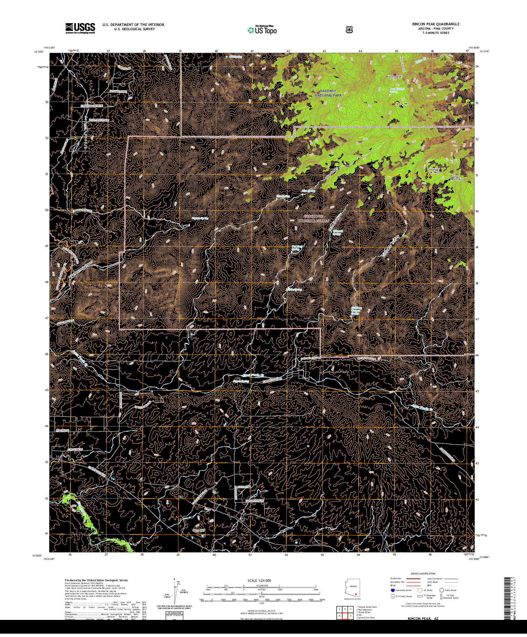 US TOPO 7.5-MINUTE MAP FOR RINCON PEAK, AZ