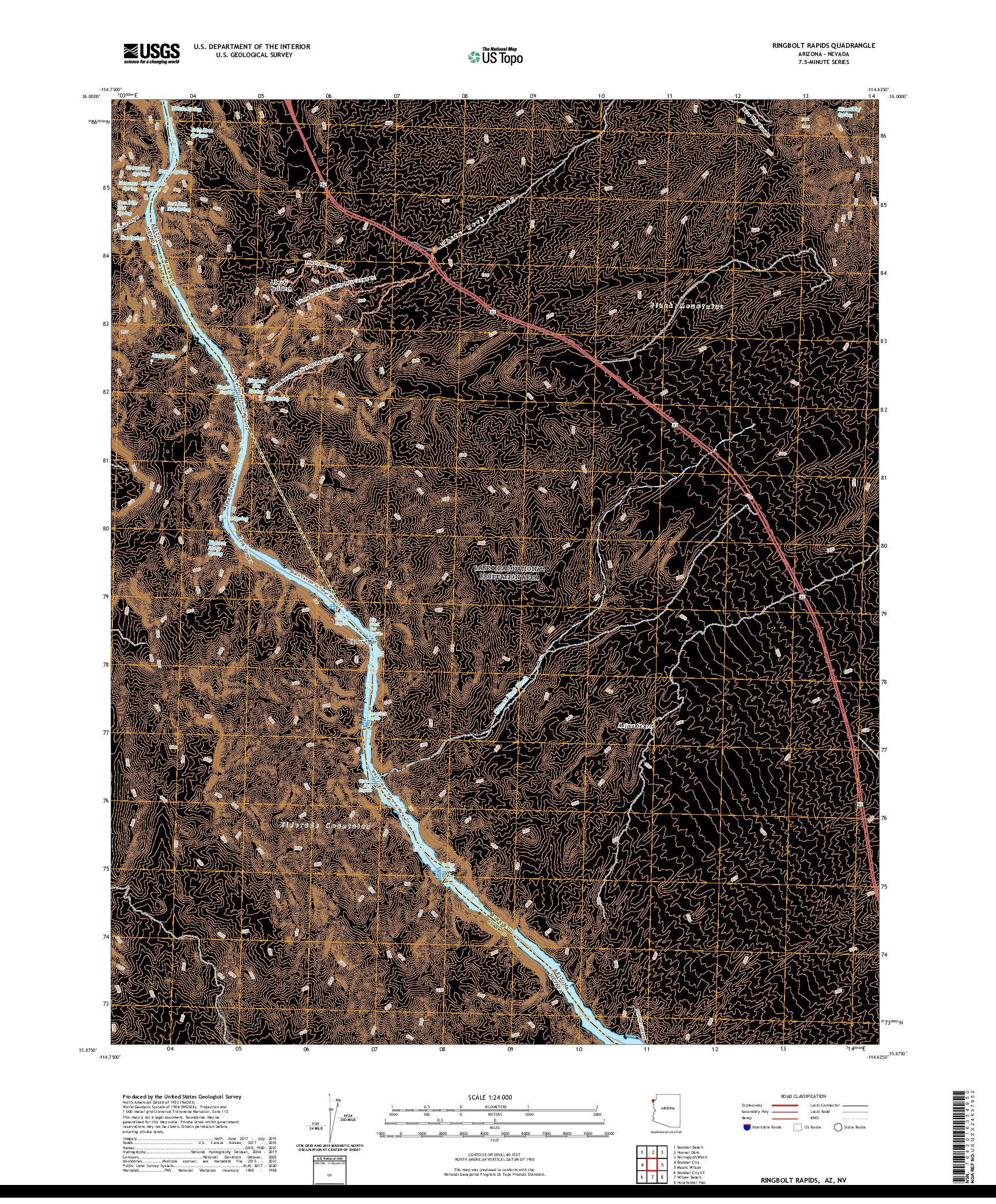 US TOPO 7.5-MINUTE MAP FOR RINGBOLT RAPIDS, AZ,NV