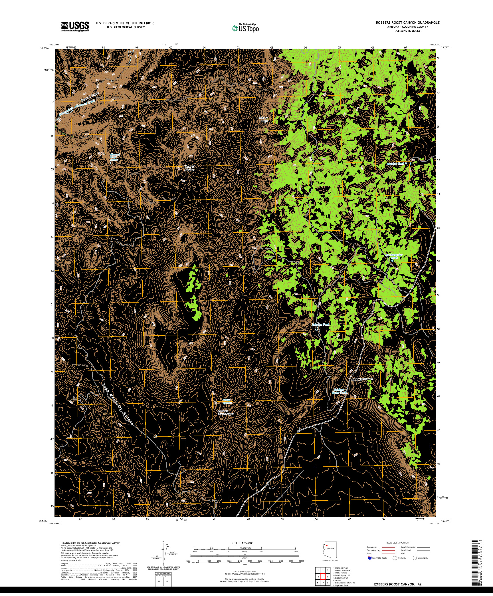 US TOPO 7.5-MINUTE MAP FOR ROBBERS ROOST CANYON, AZ