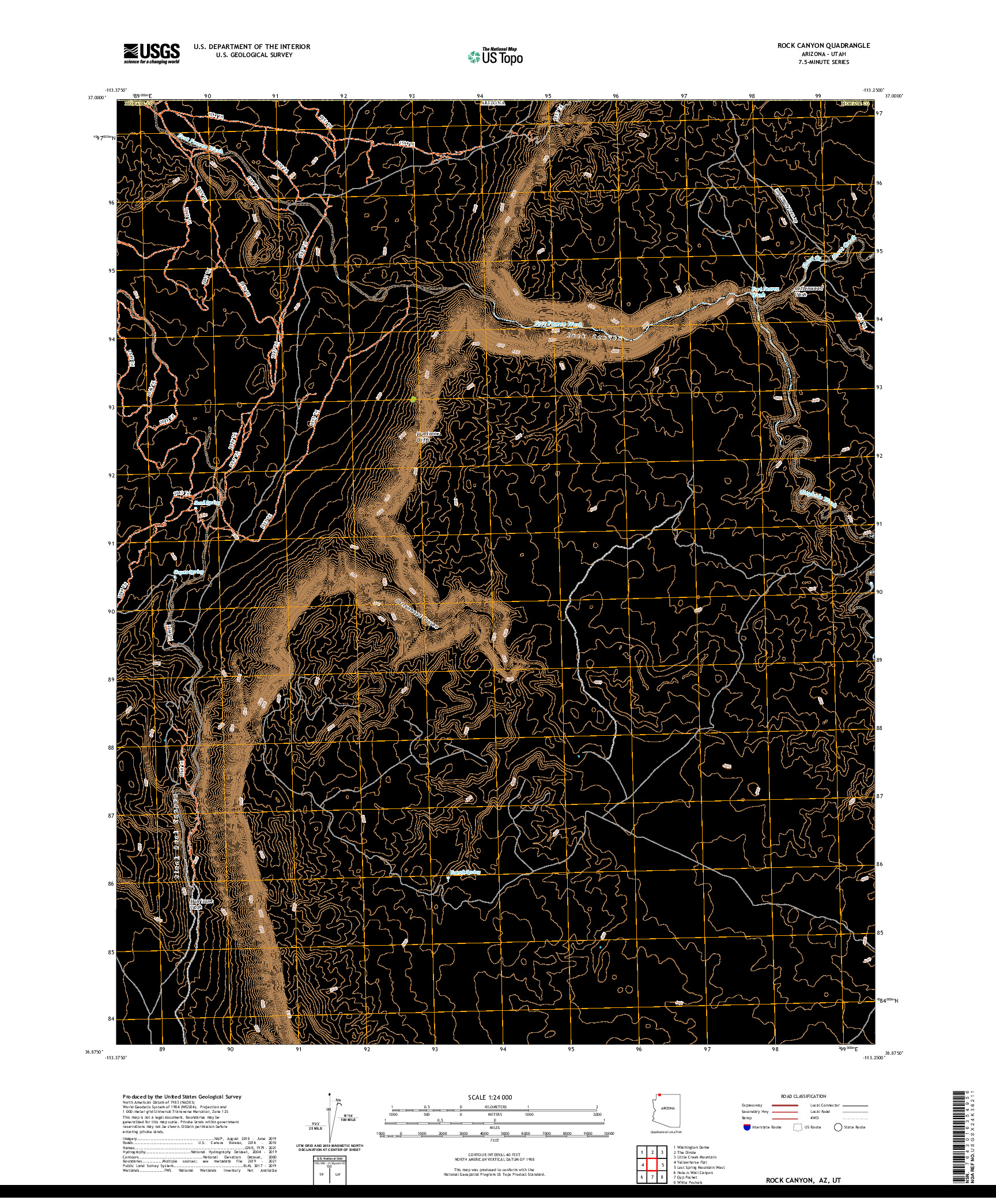 US TOPO 7.5-MINUTE MAP FOR ROCK CANYON, AZ,UT