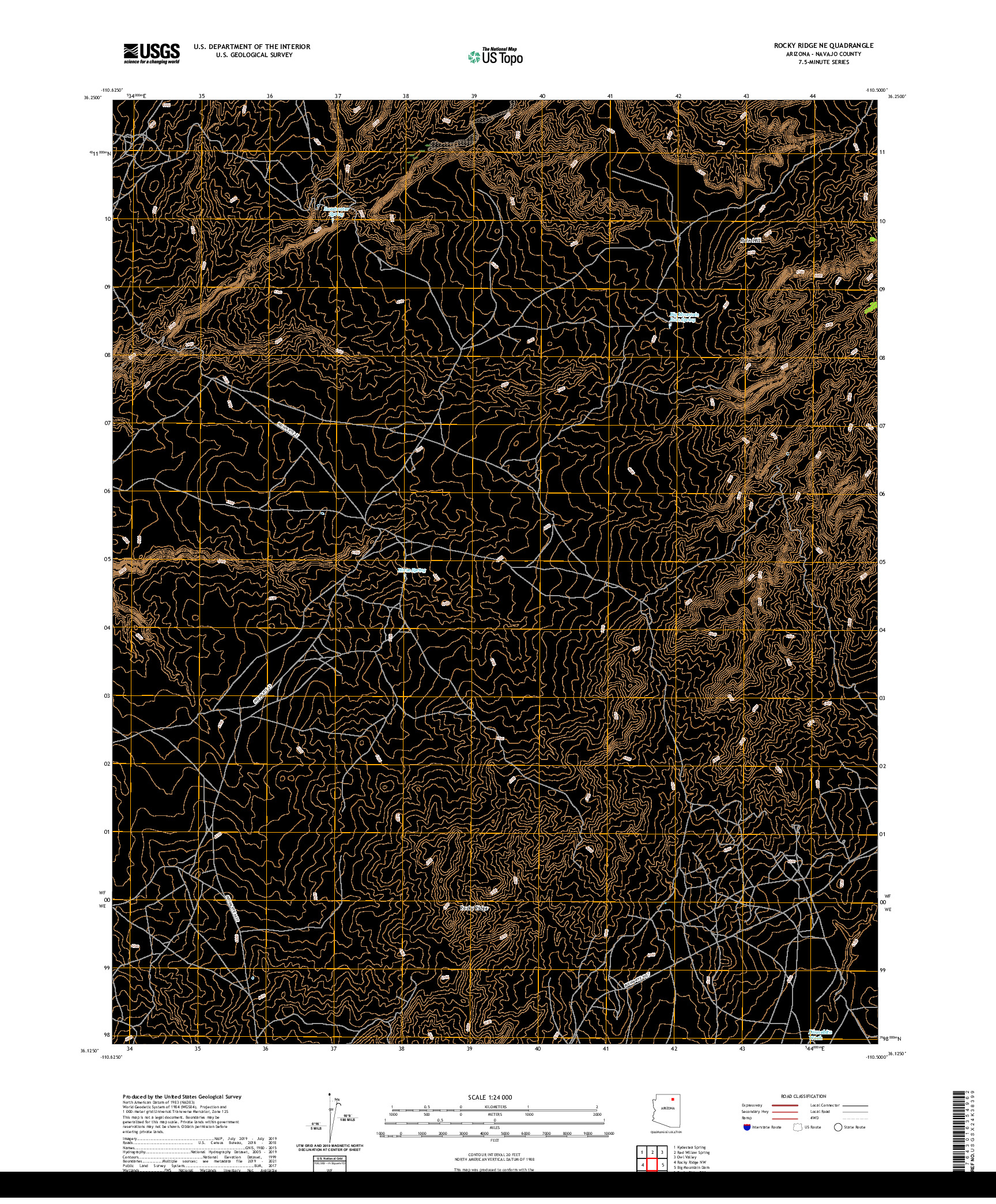 US TOPO 7.5-MINUTE MAP FOR ROCKY RIDGE NE, AZ