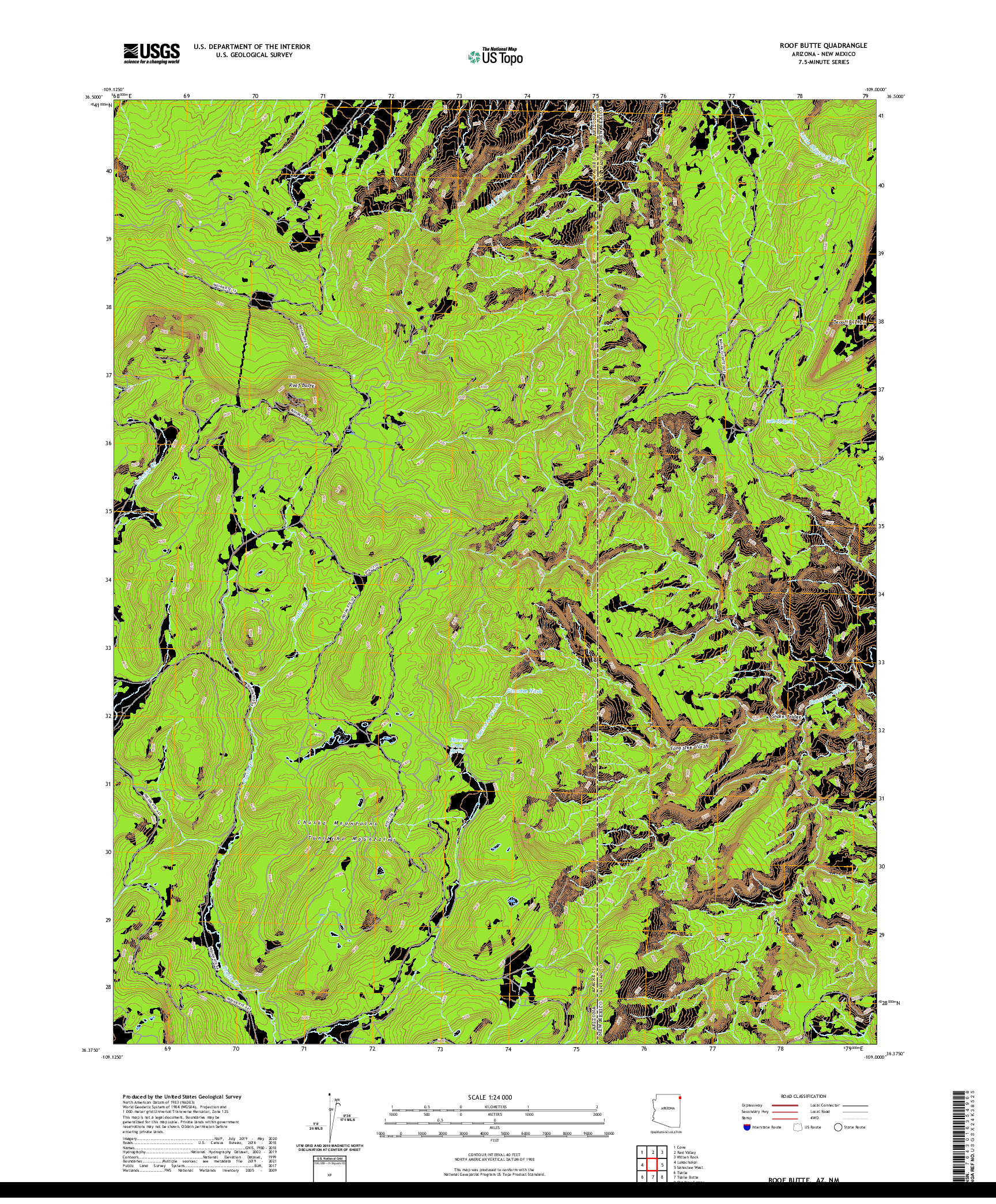 US TOPO 7.5-MINUTE MAP FOR ROOF BUTTE, AZ,NM