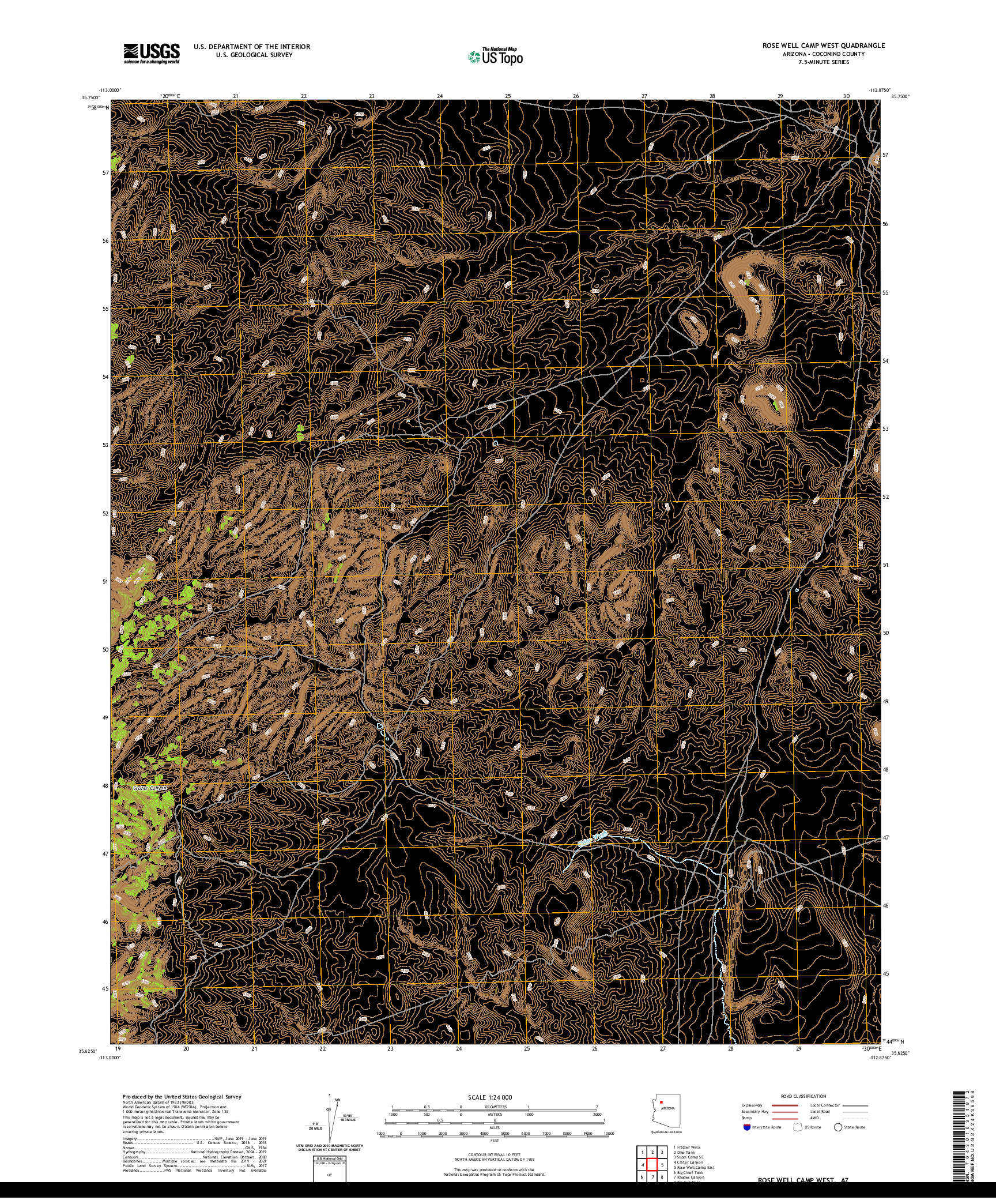 US TOPO 7.5-MINUTE MAP FOR ROSE WELL CAMP WEST, AZ