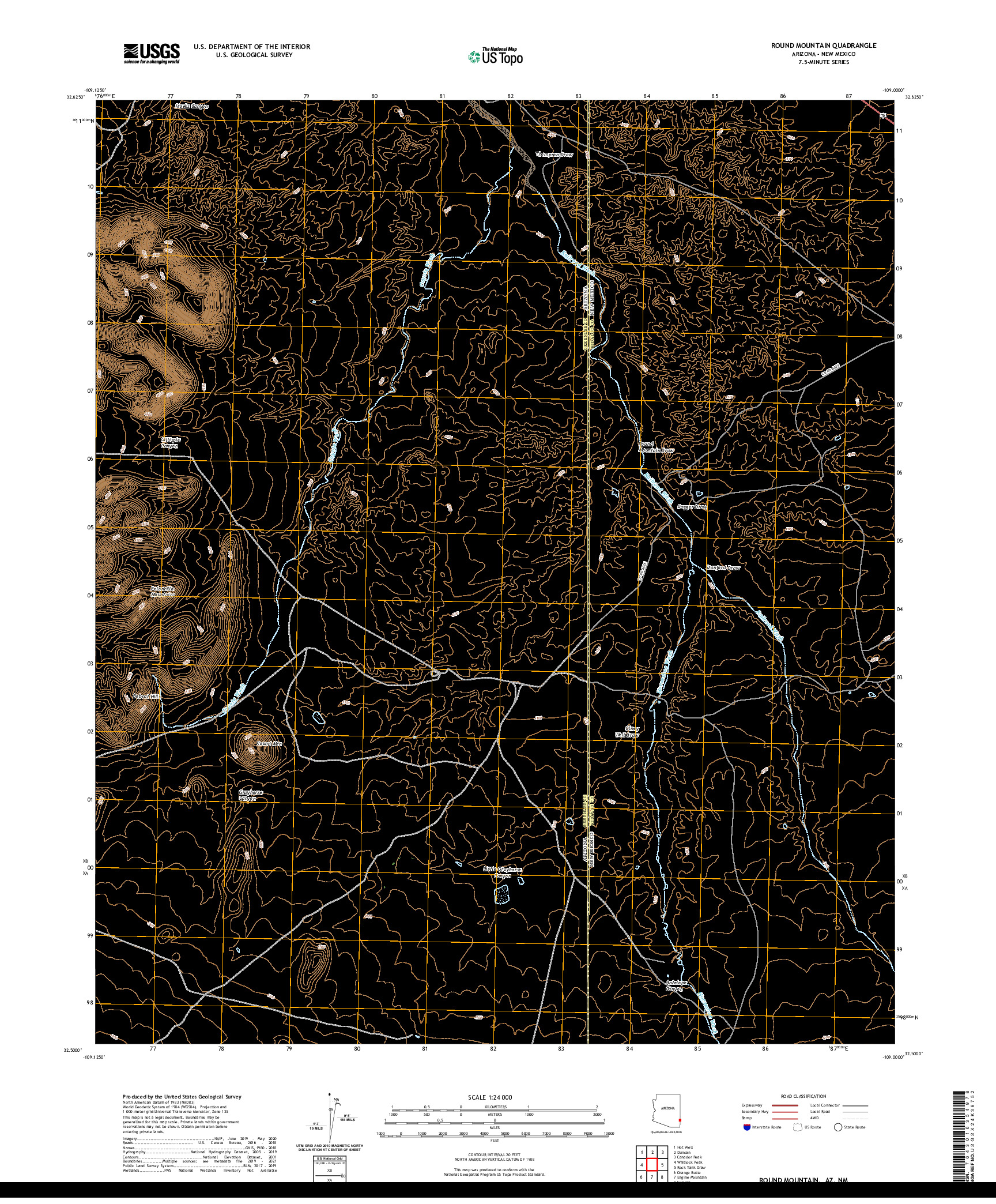 US TOPO 7.5-MINUTE MAP FOR ROUND MOUNTAIN, AZ,NM