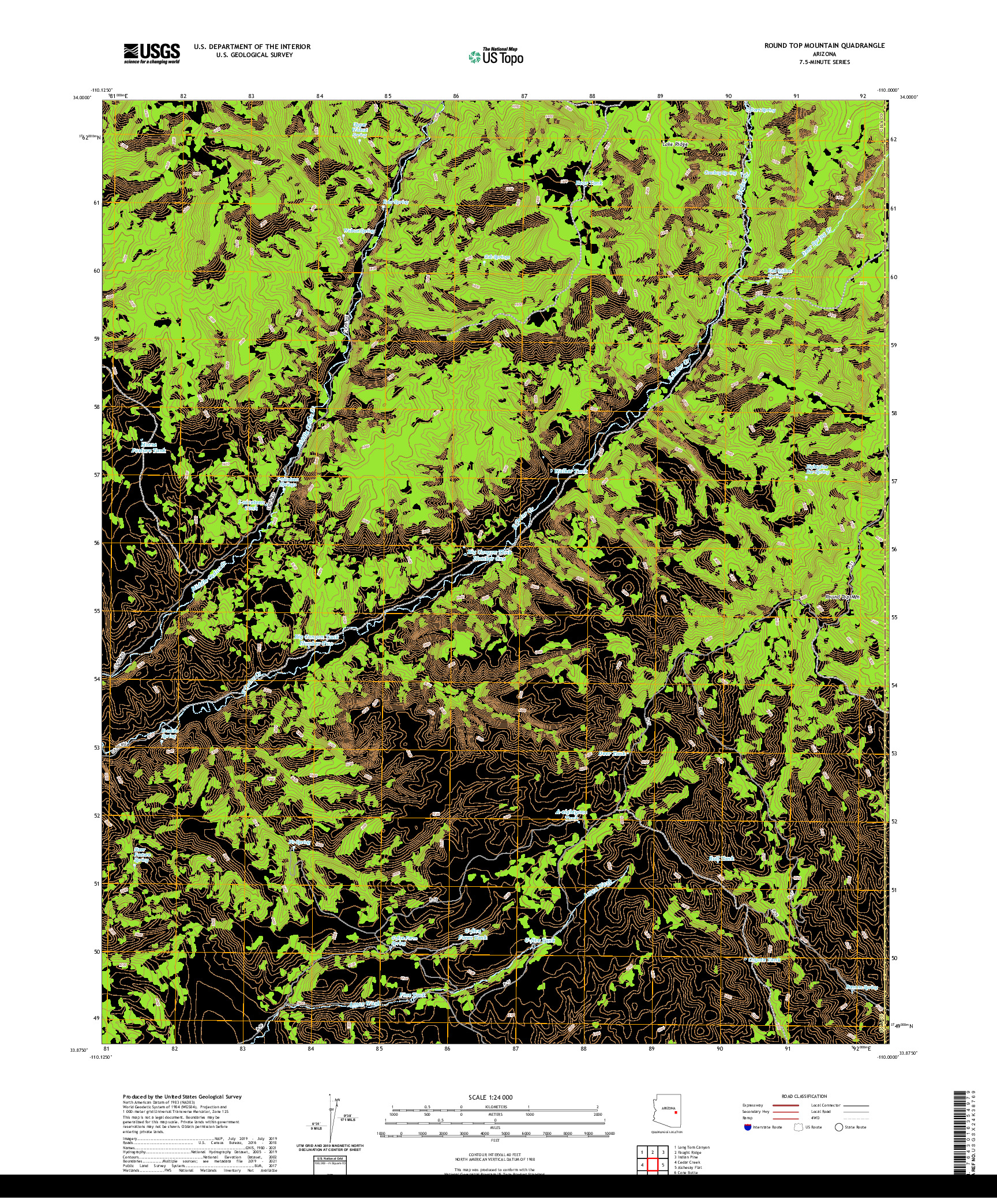 US TOPO 7.5-MINUTE MAP FOR ROUND TOP MOUNTAIN, AZ