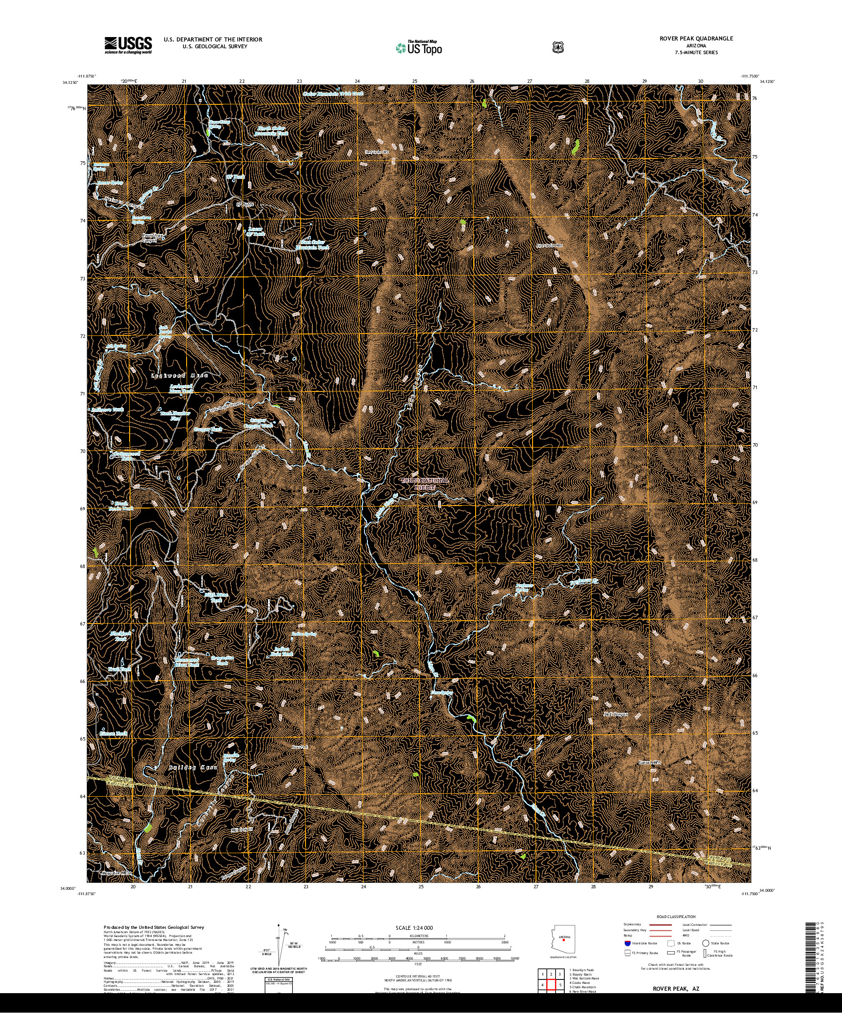 US TOPO 7.5-MINUTE MAP FOR ROVER PEAK, AZ