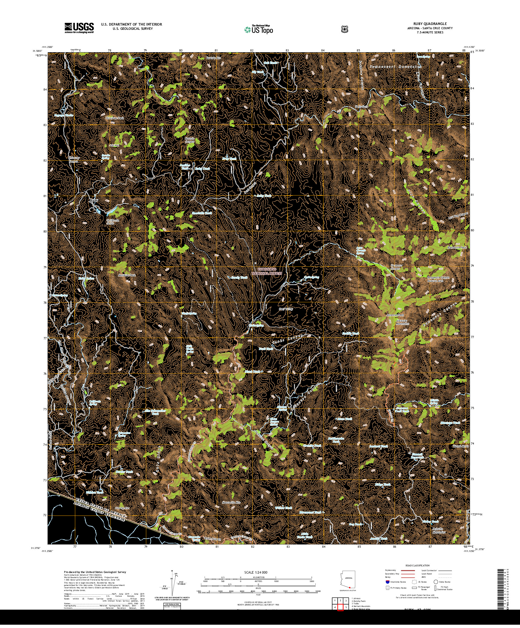 USGS US TOPO 7.5-MINUTE MAP FOR RUBY, AZ,SON 2021