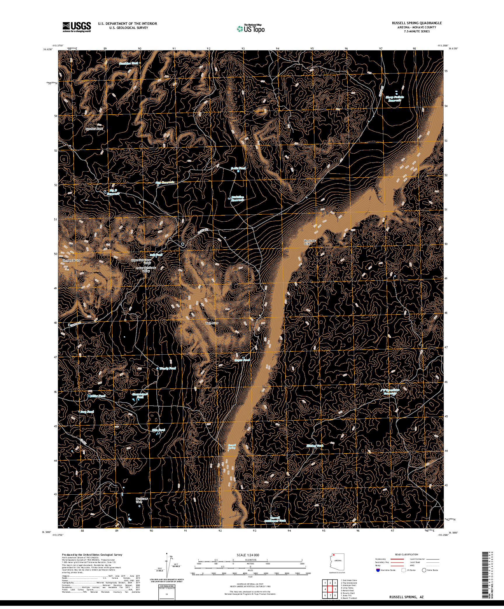 US TOPO 7.5-MINUTE MAP FOR RUSSELL SPRING, AZ