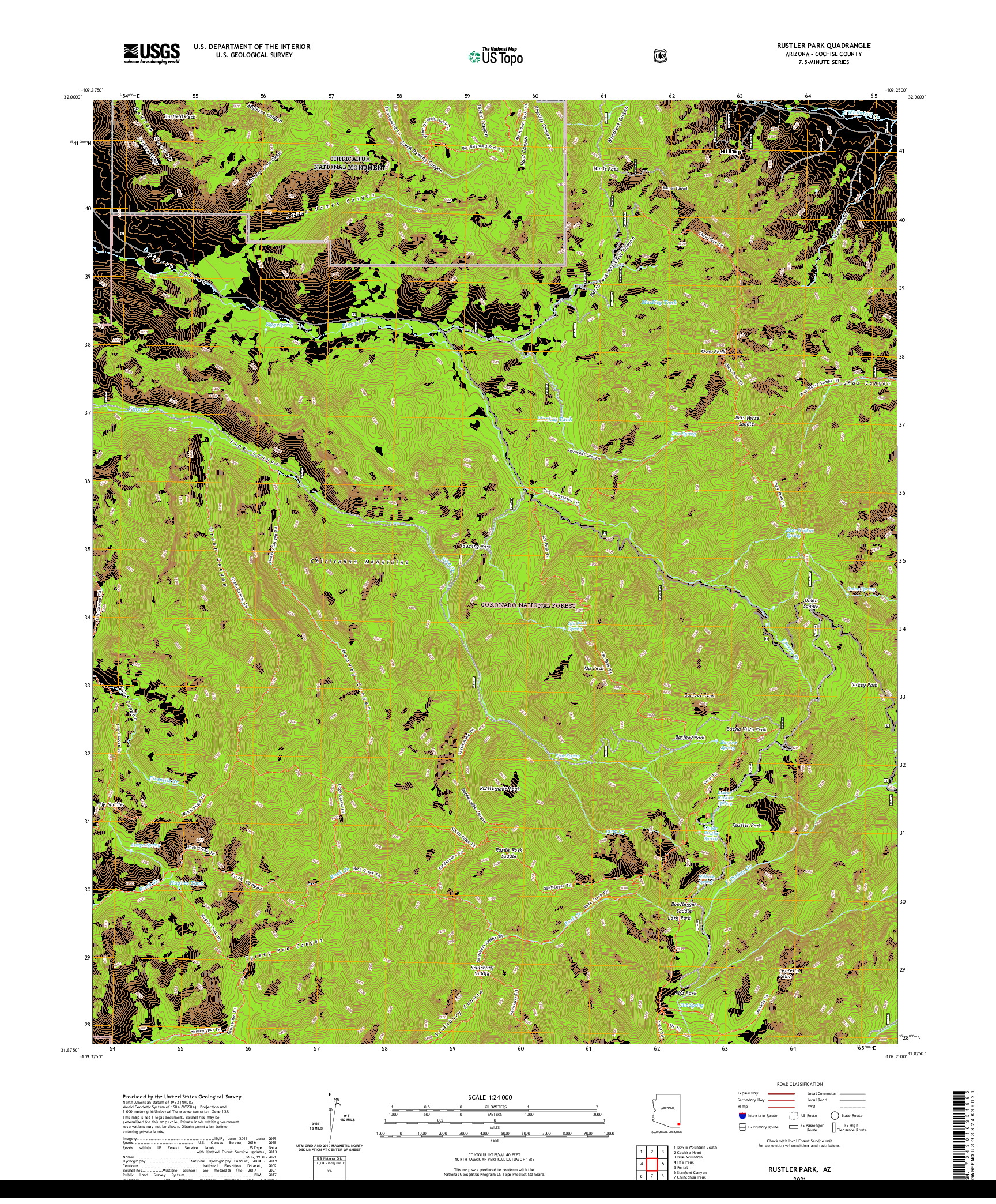 USGS US TOPO 7.5-MINUTE MAP FOR RUSTLER PARK, AZ 2021