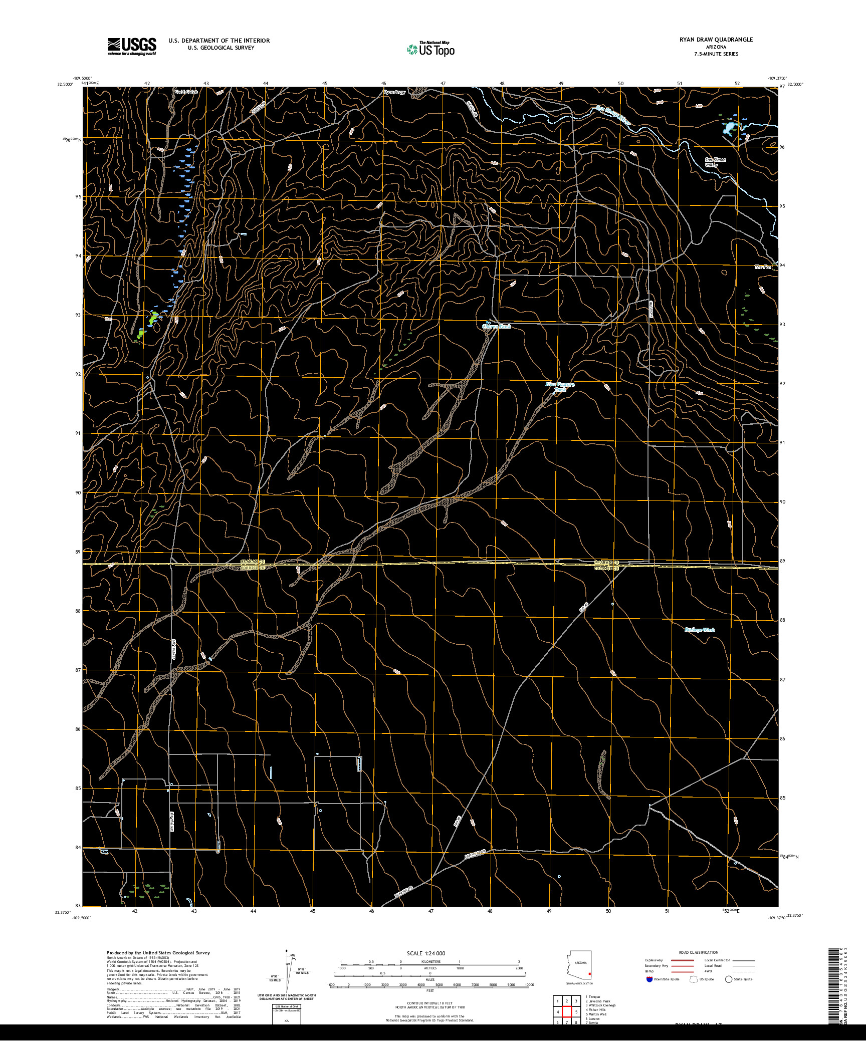 US TOPO 7.5-MINUTE MAP FOR RYAN DRAW, AZ