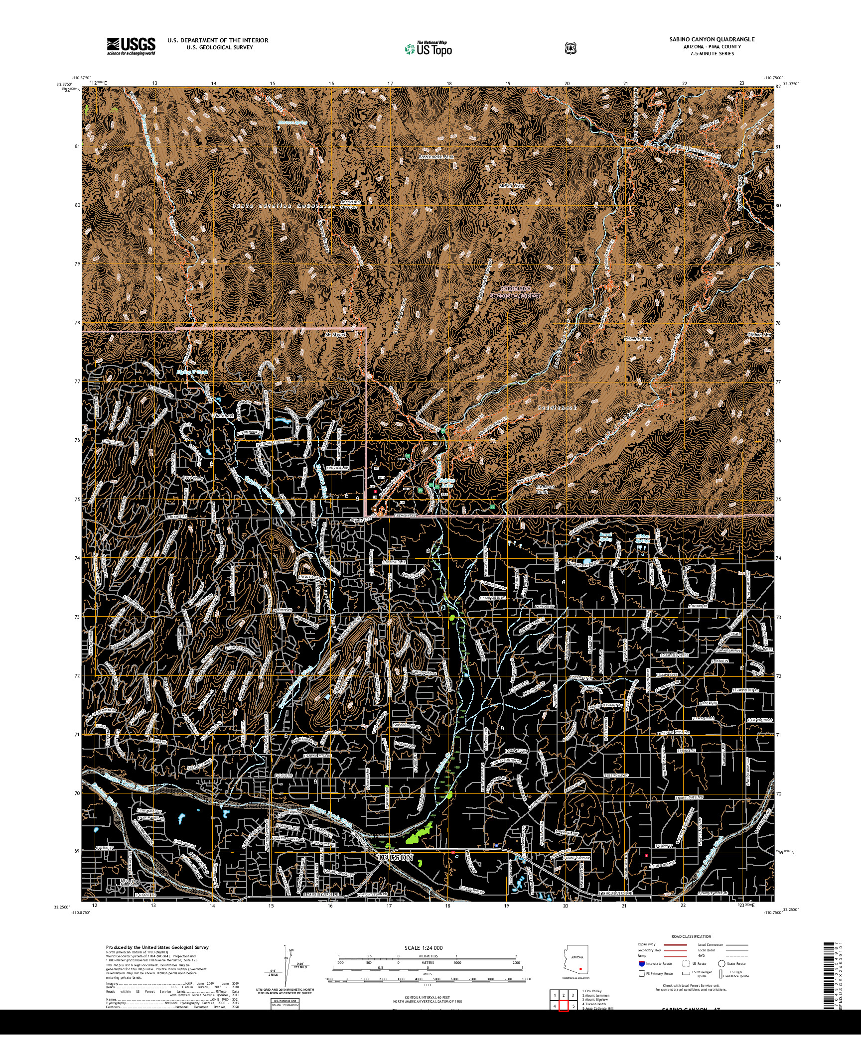 US TOPO 7.5-MINUTE MAP FOR SABINO CANYON, AZ