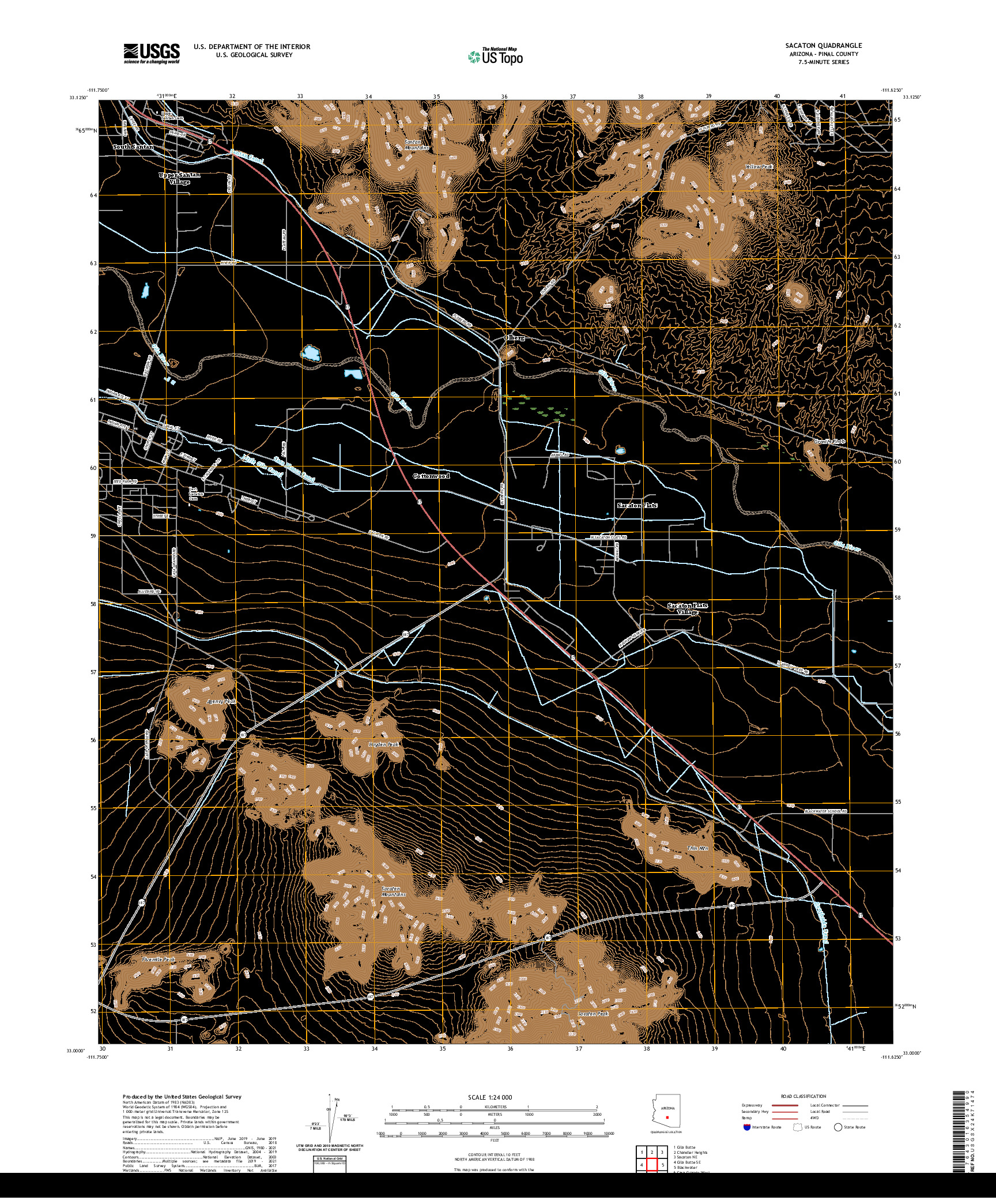 US TOPO 7.5-MINUTE MAP FOR SACATON, AZ