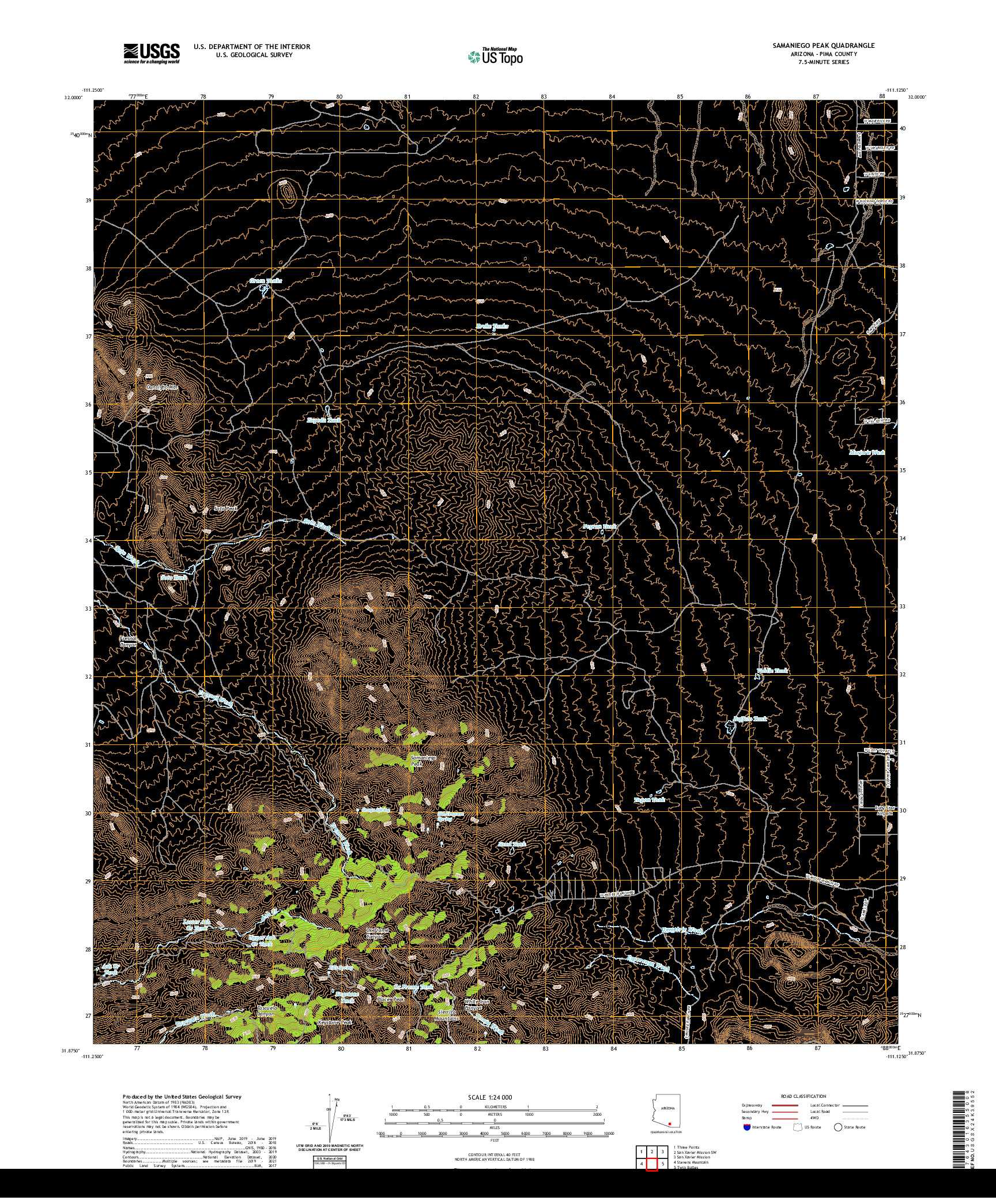 USGS US TOPO 7.5-MINUTE MAP FOR SAMANIEGO PEAK, AZ 2021