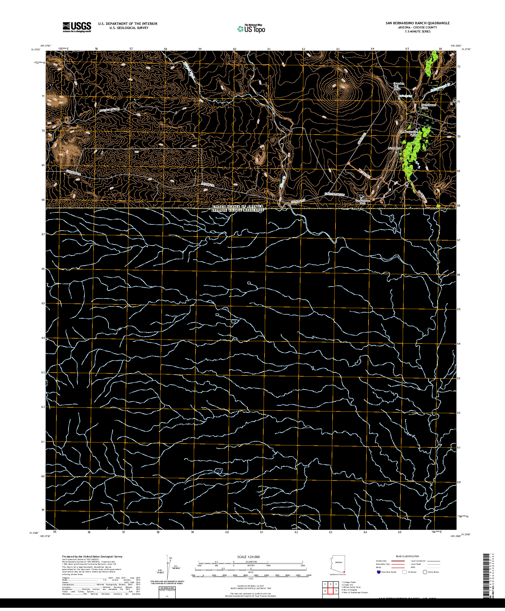 US TOPO 7.5-MINUTE MAP FOR SAN BERNARDINO RANCH, AZ,SON