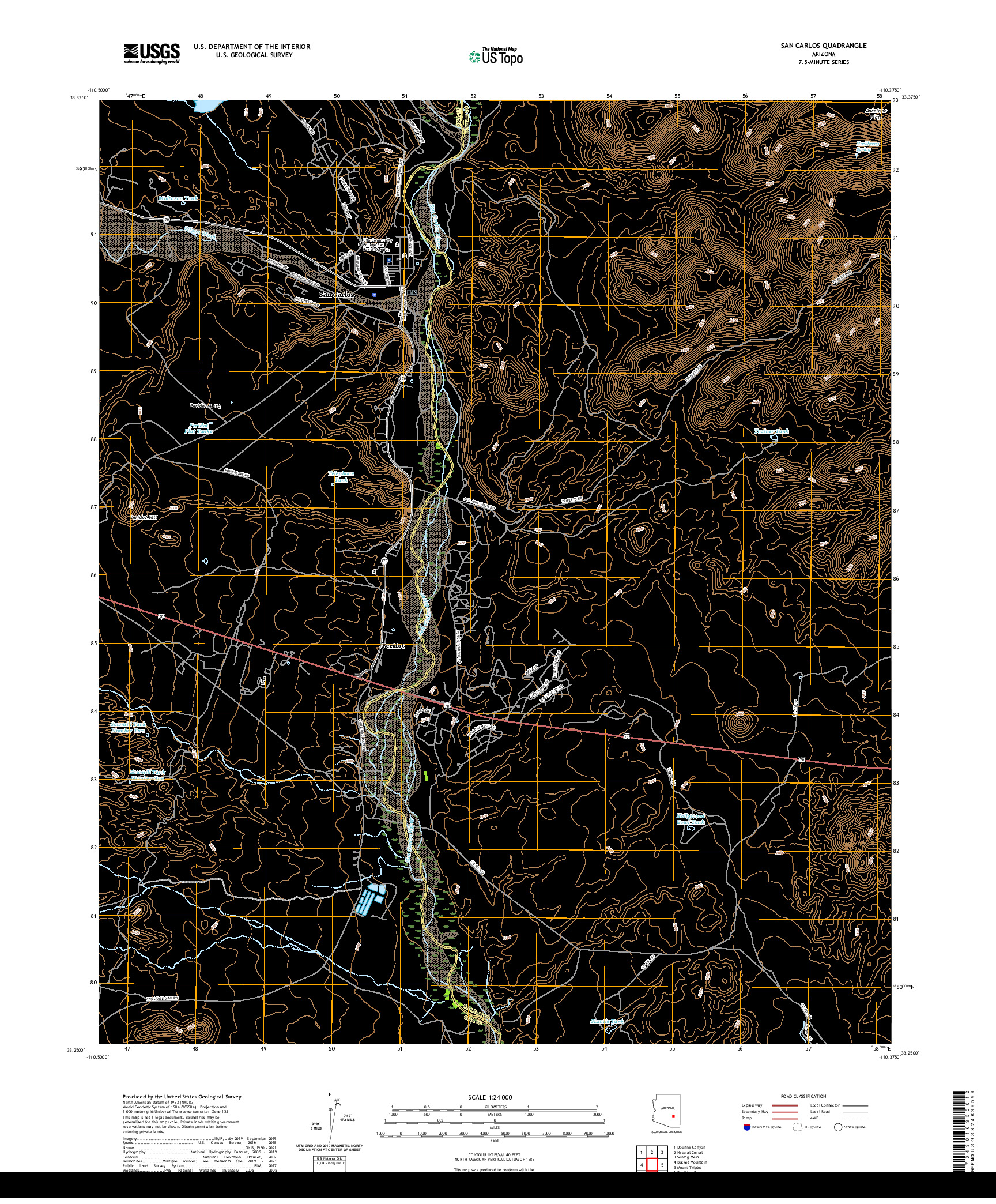 US TOPO 7.5-MINUTE MAP FOR SAN CARLOS, AZ