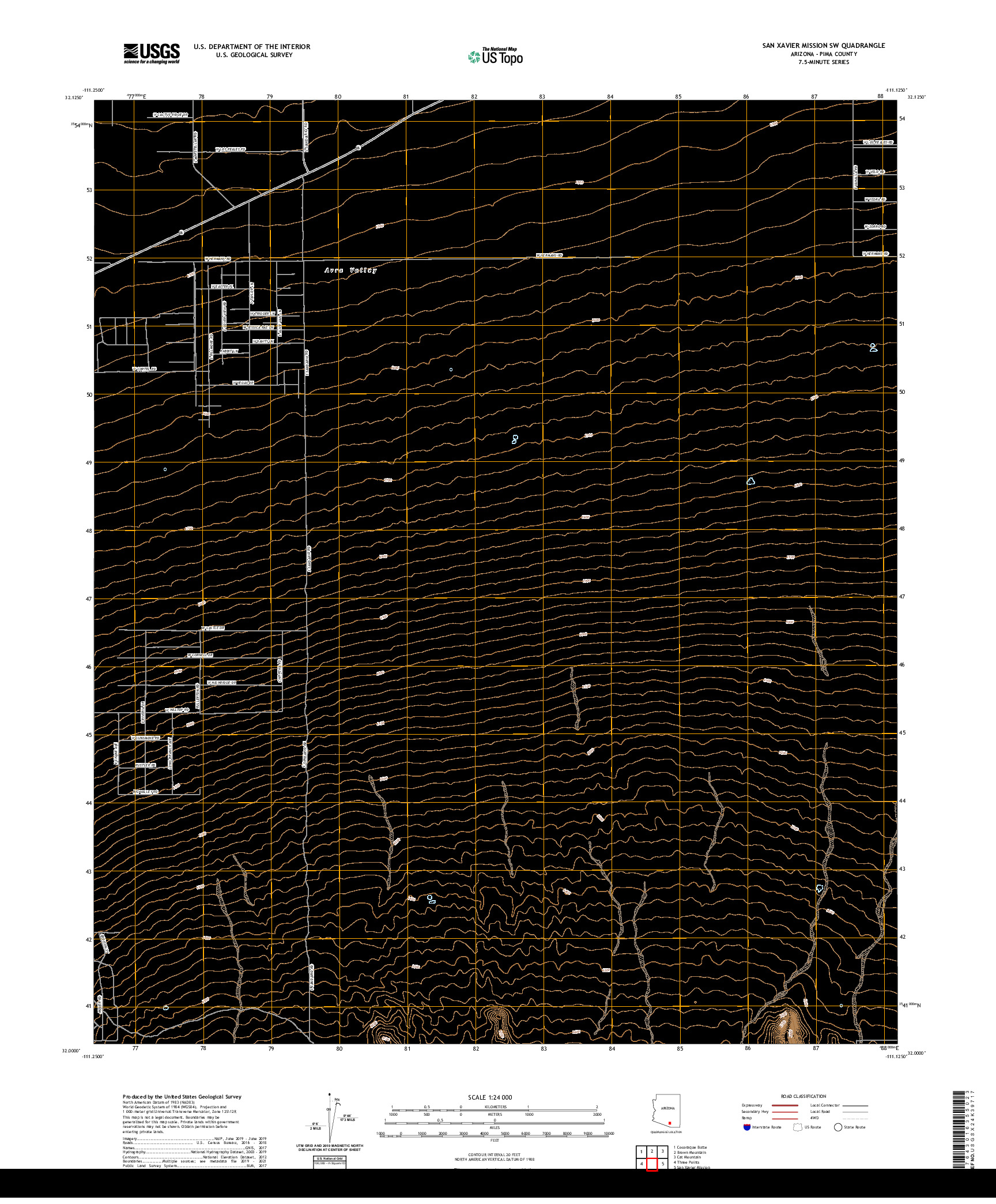 US TOPO 7.5-MINUTE MAP FOR SAN XAVIER MISSION SW, AZ