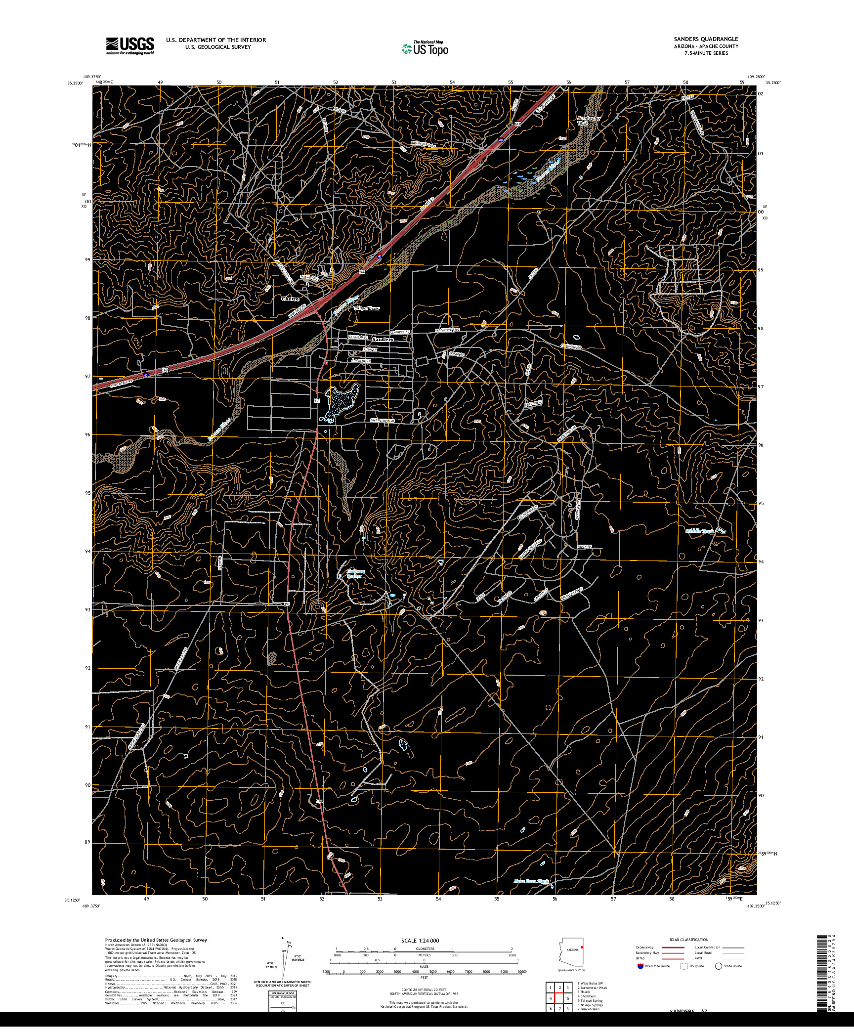 US TOPO 7.5-MINUTE MAP FOR SANDERS, AZ