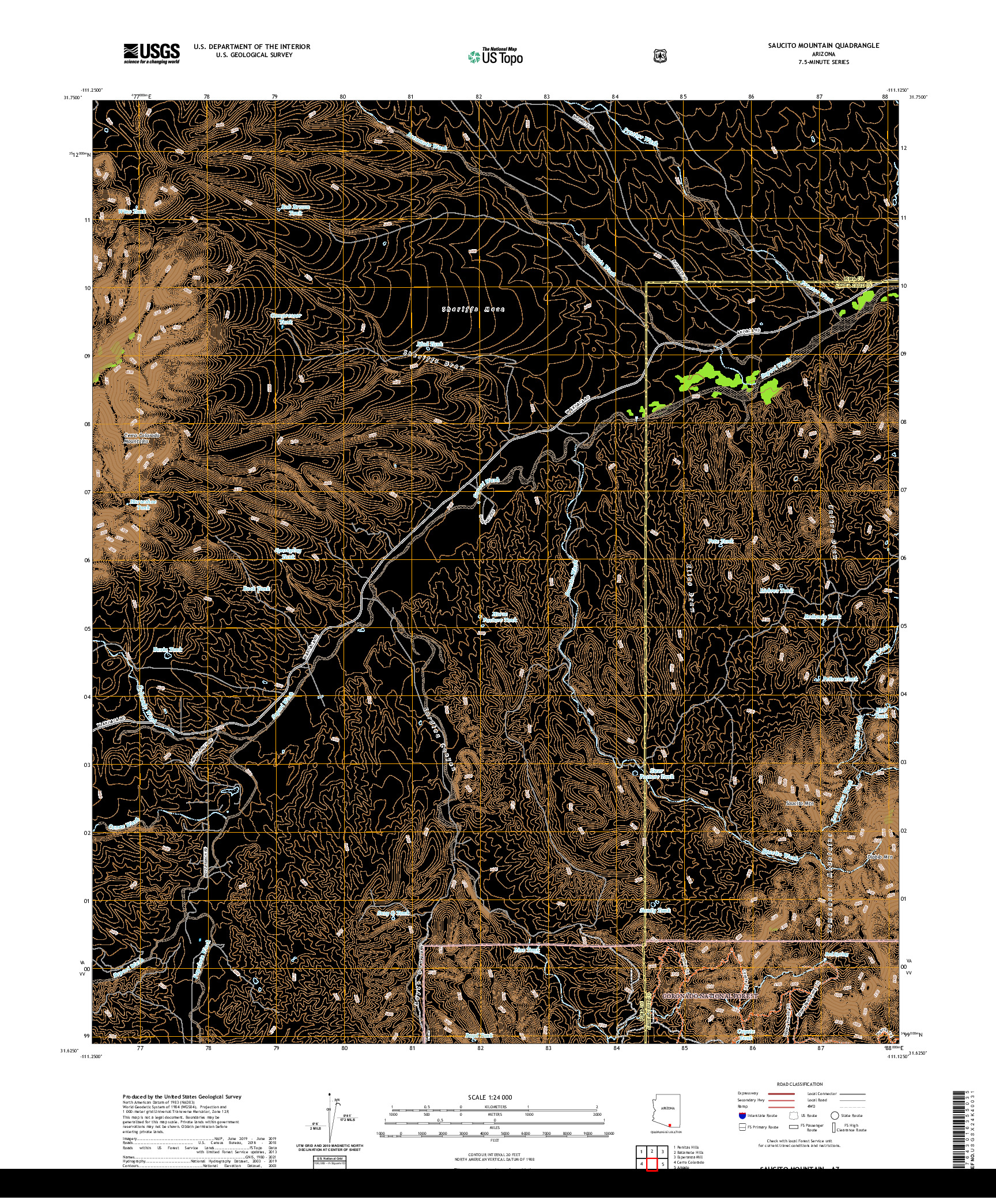 USGS US TOPO 7.5-MINUTE MAP FOR SAUCITO MOUNTAIN, AZ 2021