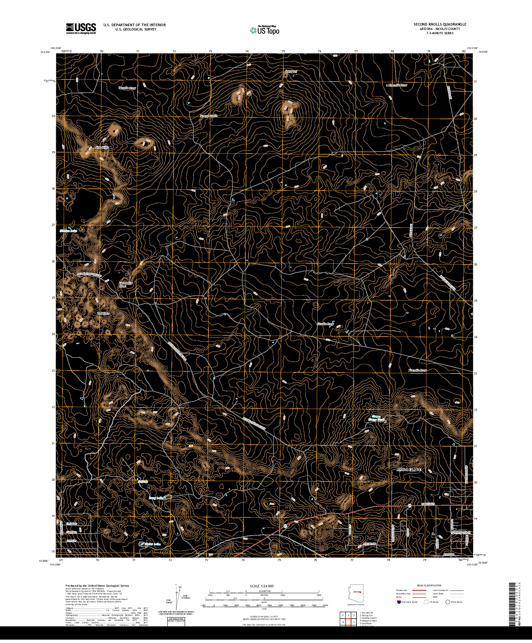 US TOPO 7.5-MINUTE MAP FOR SECOND KNOLLS, AZ